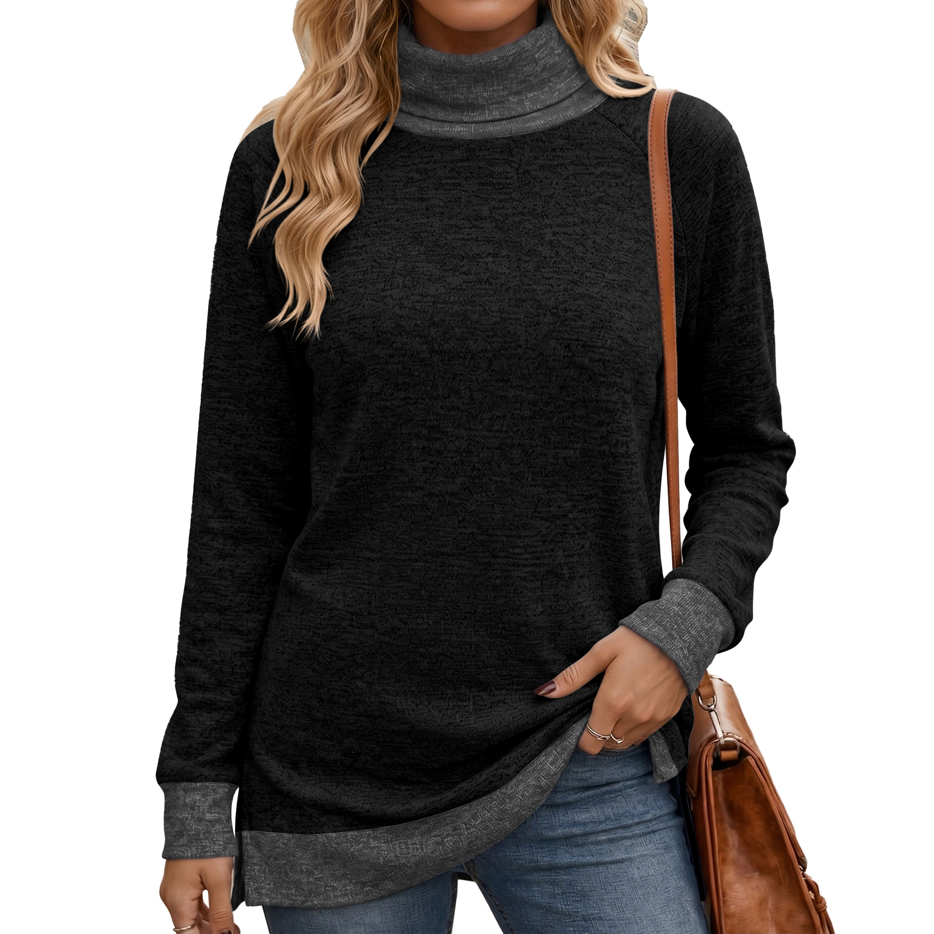 Enchanted Funland Womens Turtleneck Split Hem Long Sleeve Tops