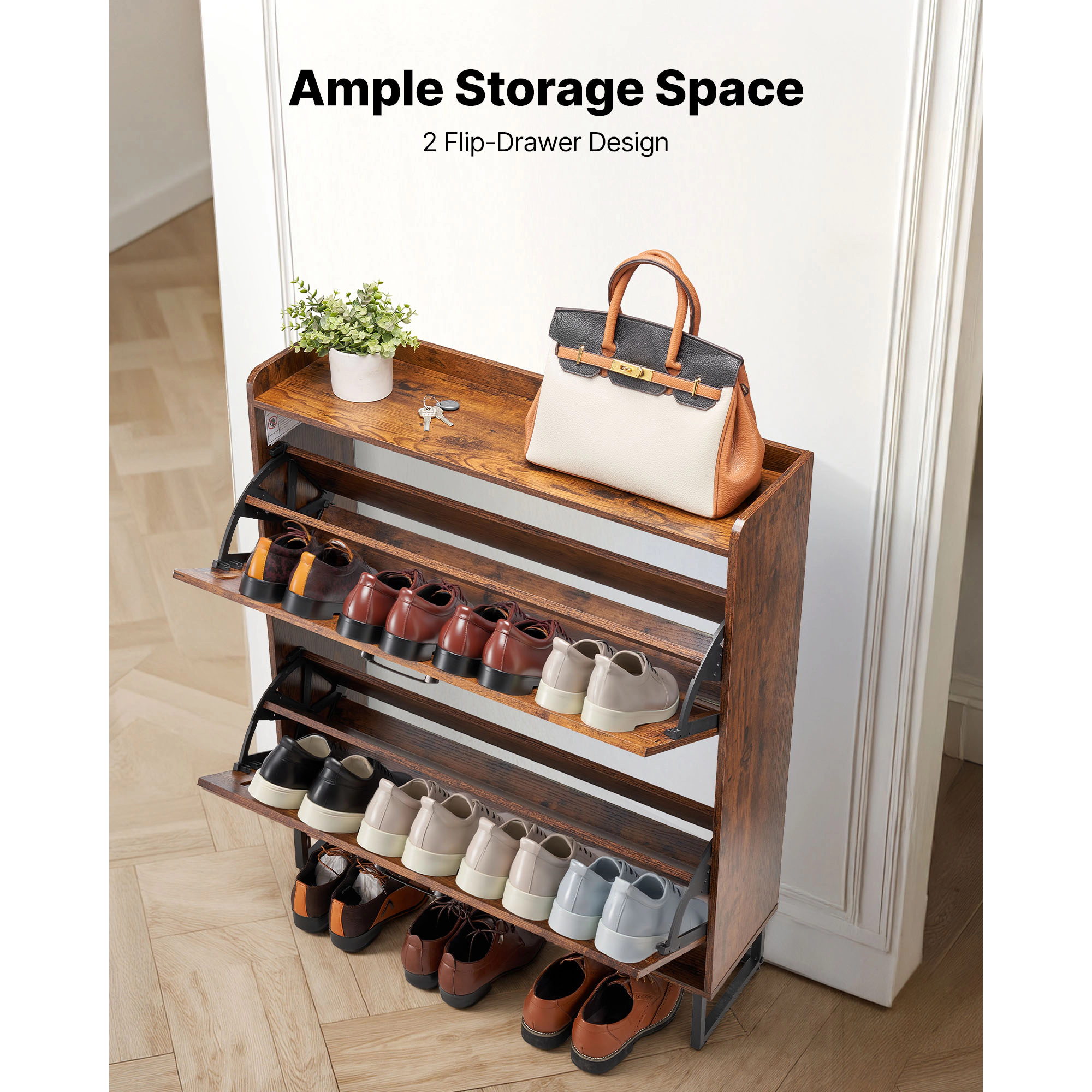 HONGGE Shoe Cabinet with 2 Flip Drawers Shoes Storage Cabinet with Anti-Tipping Device Freestanding Shoe Organizer