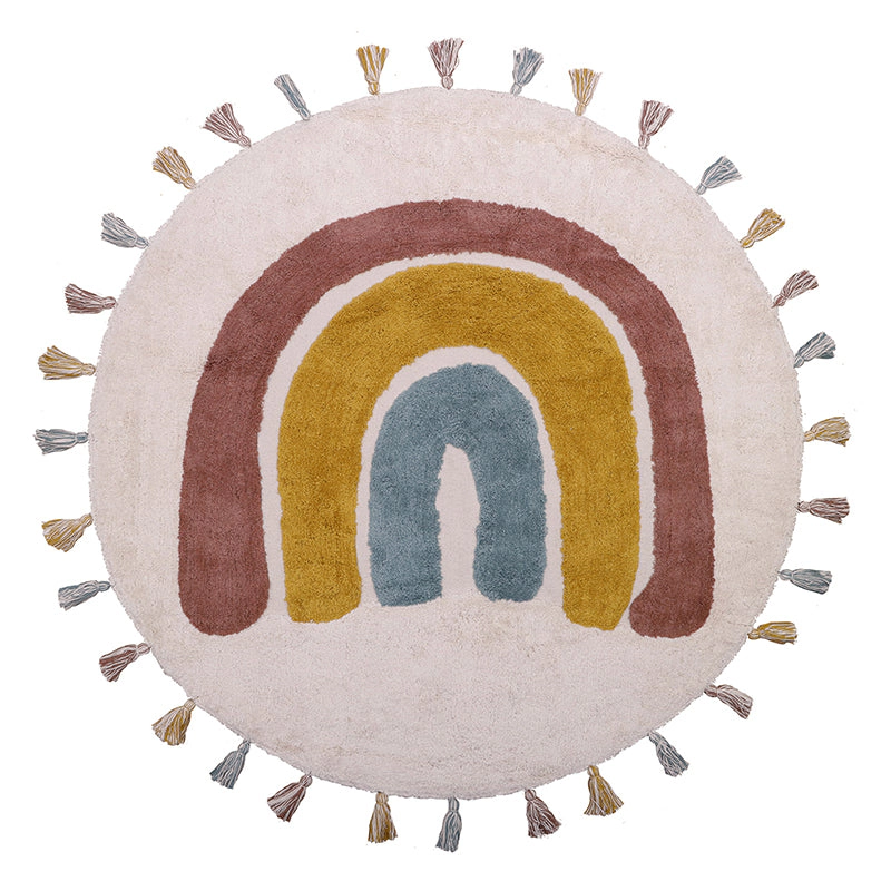 Nattiot Washable Cotton Kid'S Bedroom Rug With Pom-Poms Rainbow