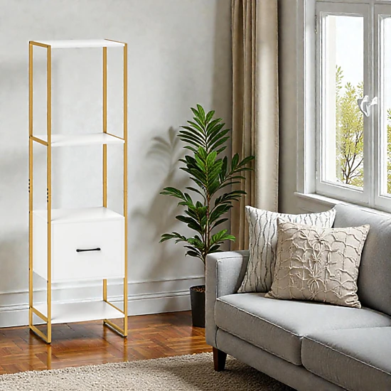 Hivvago Slim Freestanding Bookcase with Open Storage and Convenient Drawer