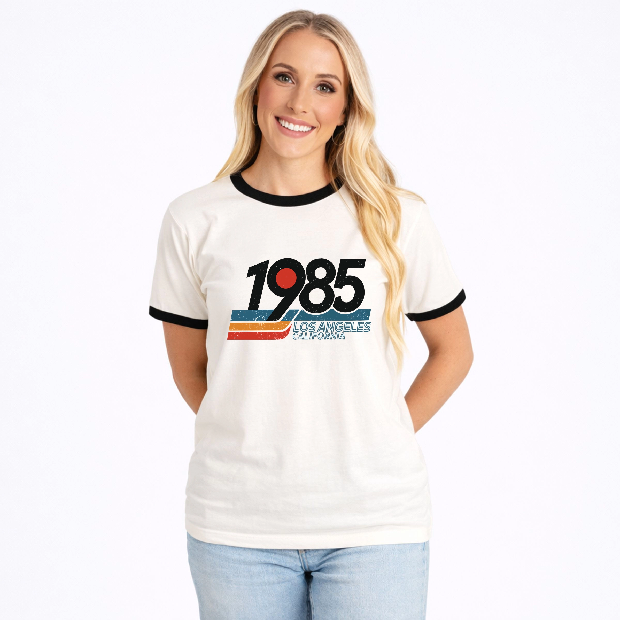 Simply Sage Market - Women's Ringer Graphic T-Shirt Retro 1985 Los Angeles