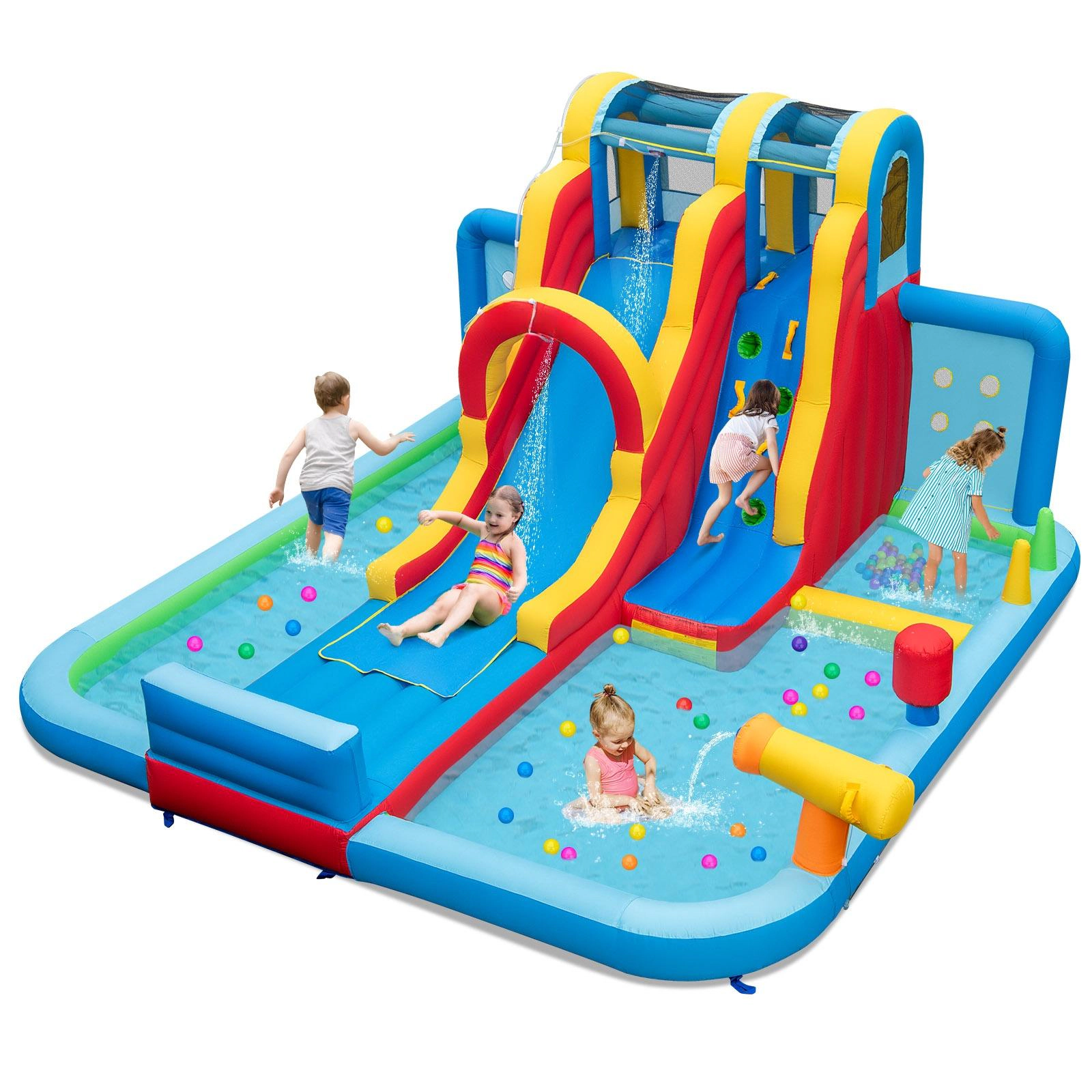 SUGIFT Inflatable Water Slide Water Park with Long Slide Splash Pools and Ball Pit 200-lb Capacity Ages 3+ Multicolor