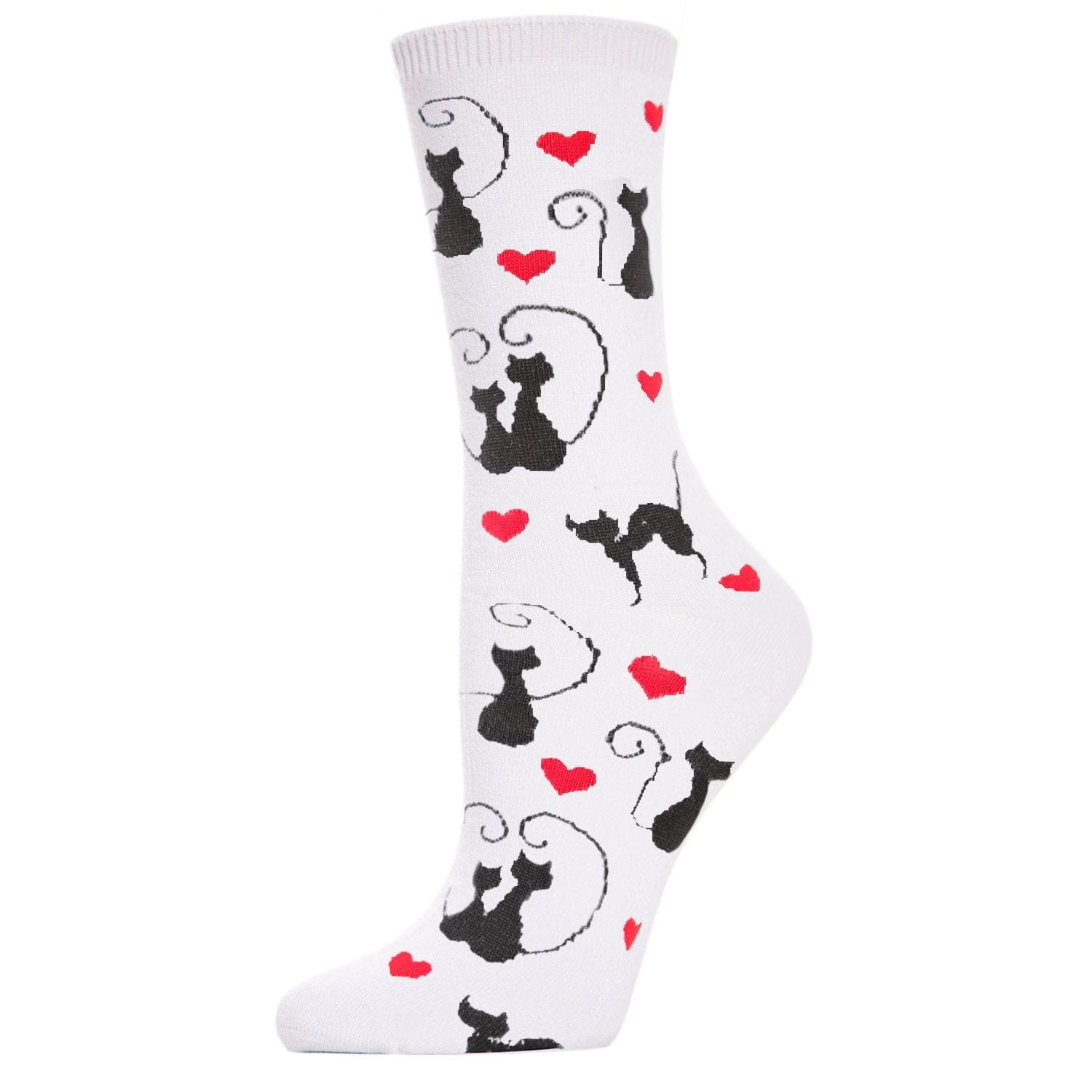 MeMoi Curly Q Love Cats Bamboo Blend Crew Socks