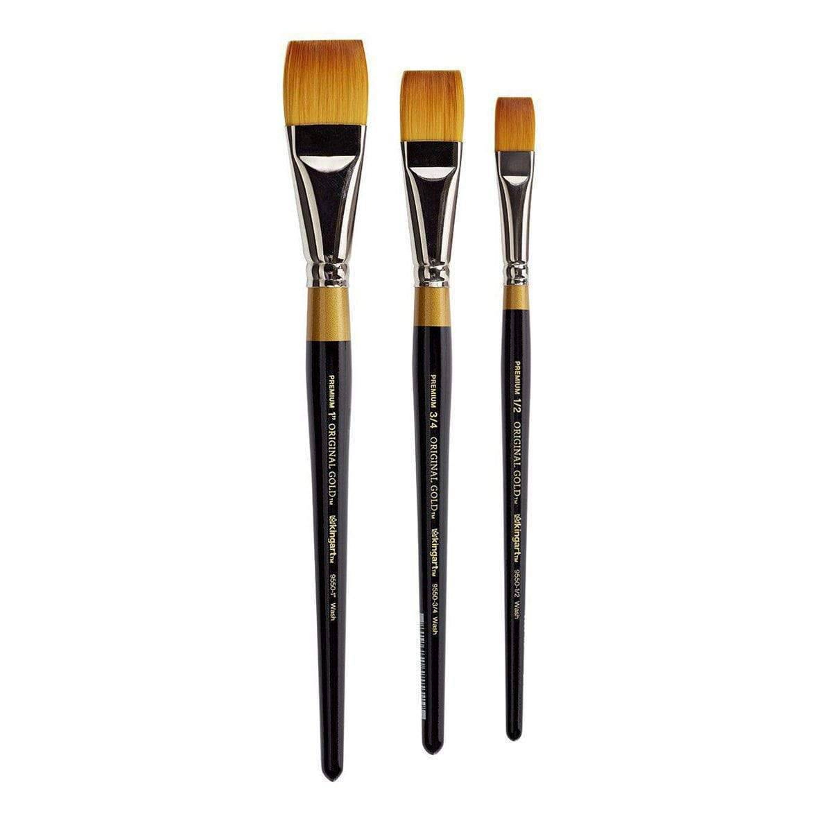 KINGART Original Gold 9550 Square Wash Golden Taklon Brush Set - 3 pc