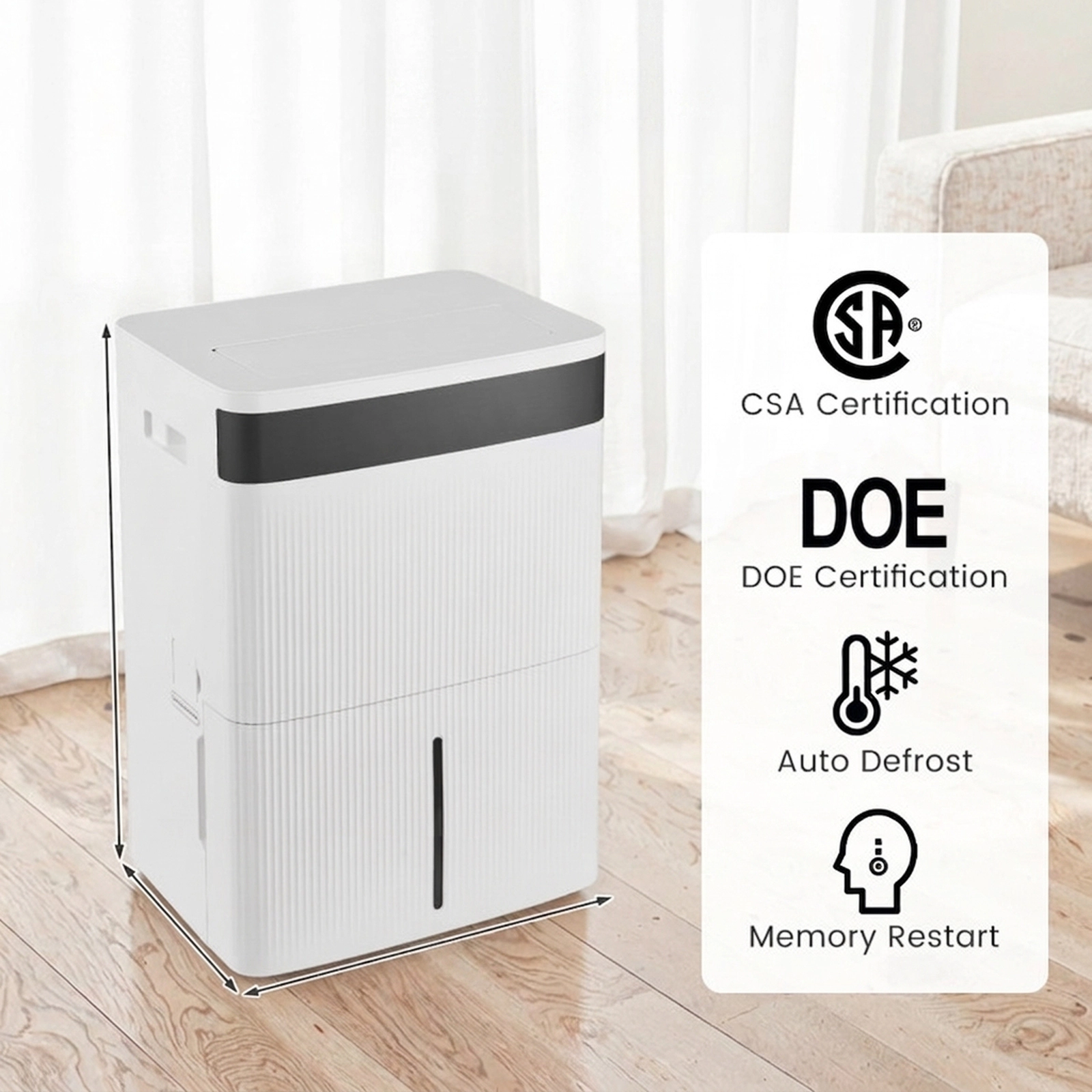 SUGIFT 74-Pint 4500-sq ft Quiet Dehumidifier with 1.4-gal Visible Tank Side Handles and Child Lock