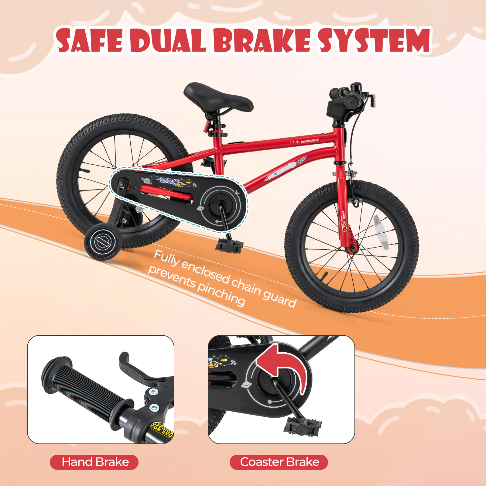 LJG 16-Inch Kids Bike Ages 4-7 with Handbrake and Coaster Brake and Bell Ring