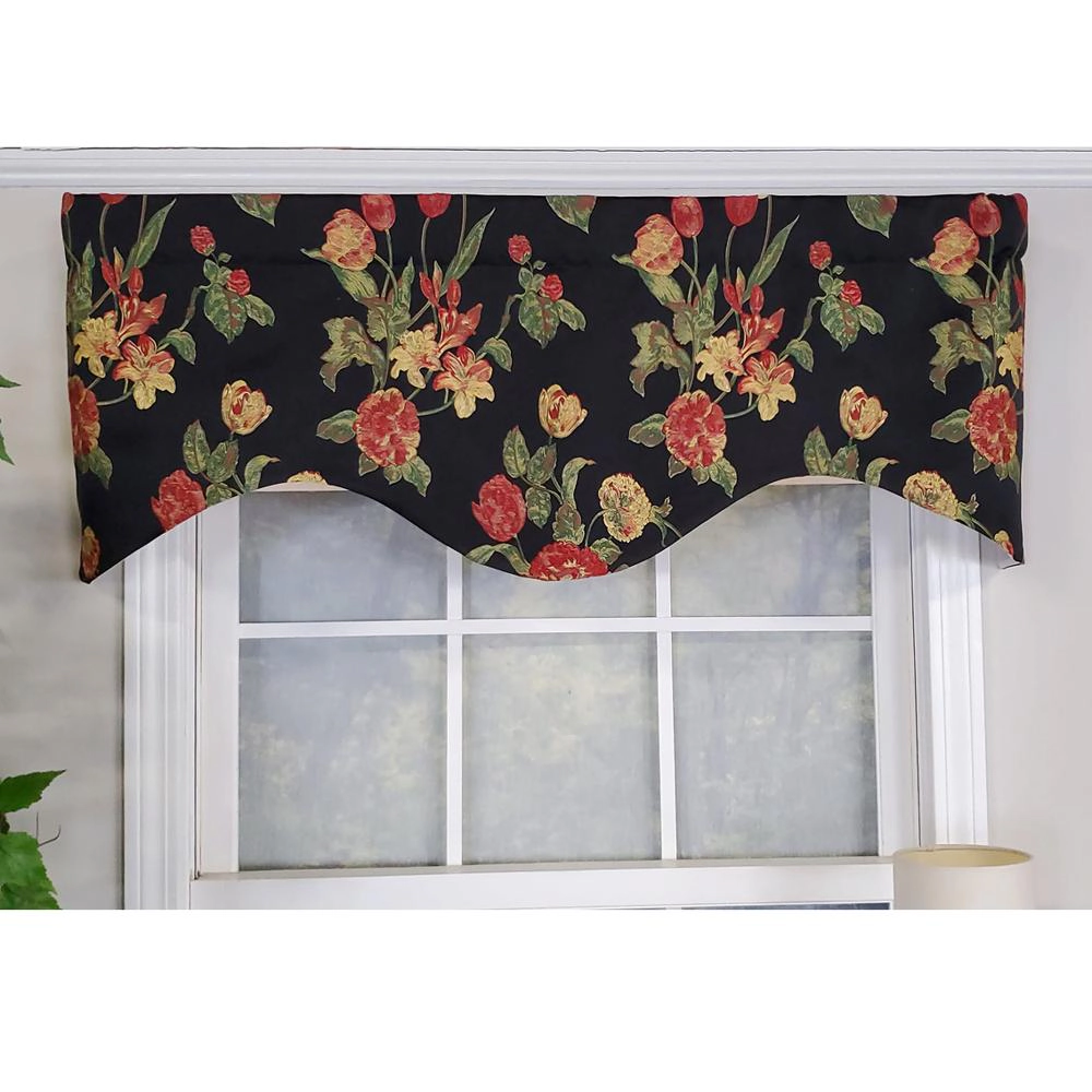 RLF Home Luxurious Modern Design Classic Garland Regal Style Window Valance 50" x 17" Black