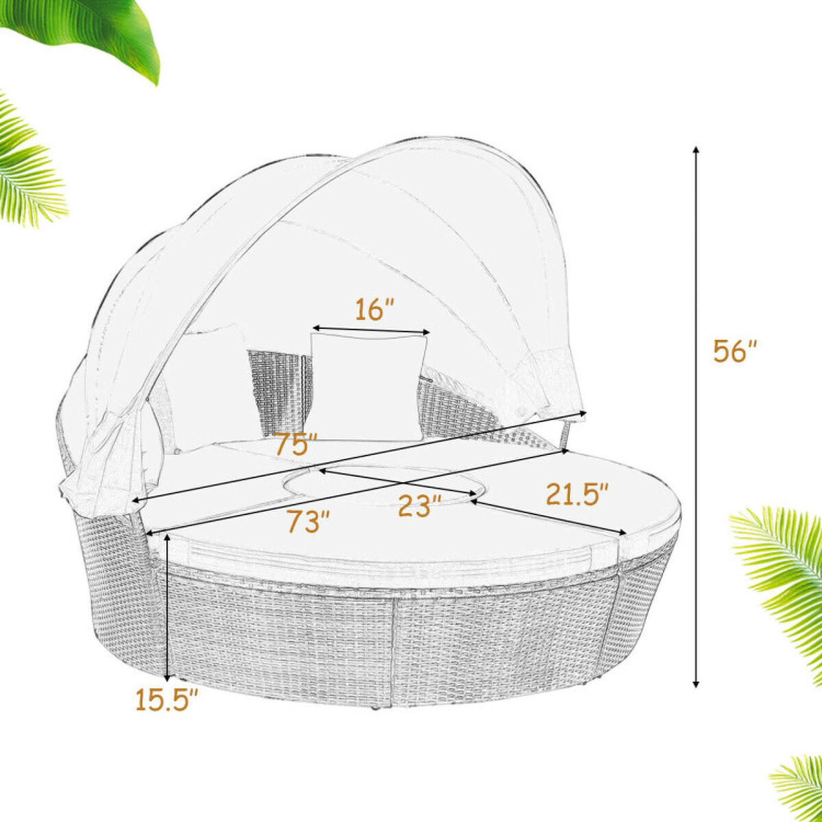 SUGIFT Outdoor Round Daybed with Retractable Canopy 705-lb Capacity Black/Turquoise/Off White