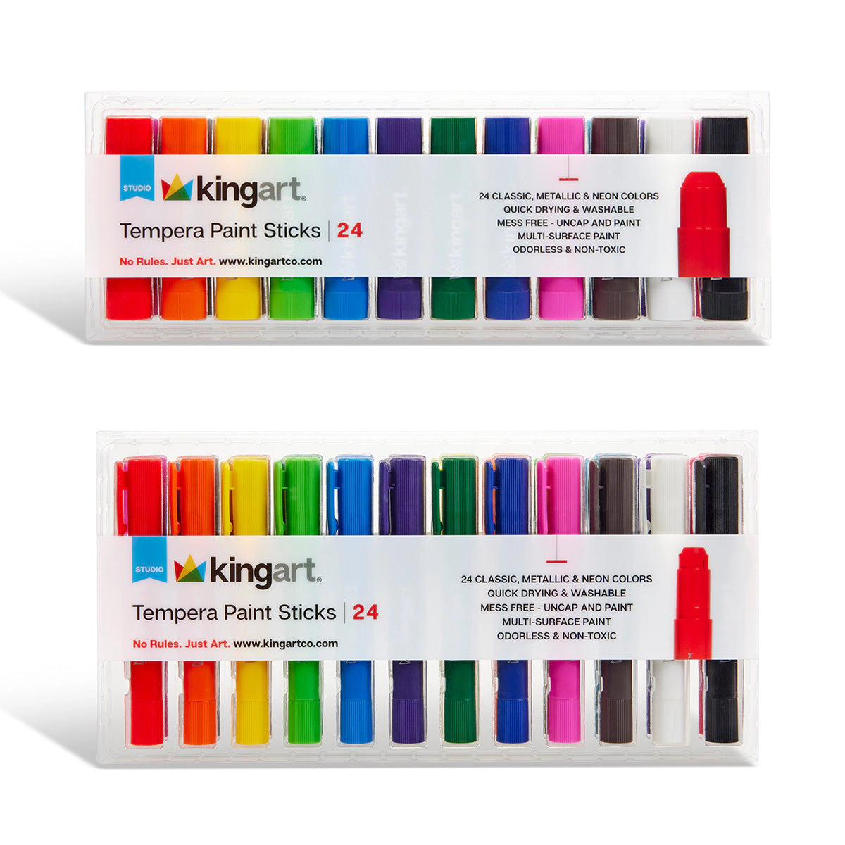 KINGART Tempera Paint Sticks Bundle - 48 pc, Quick-Dry Washable Colors