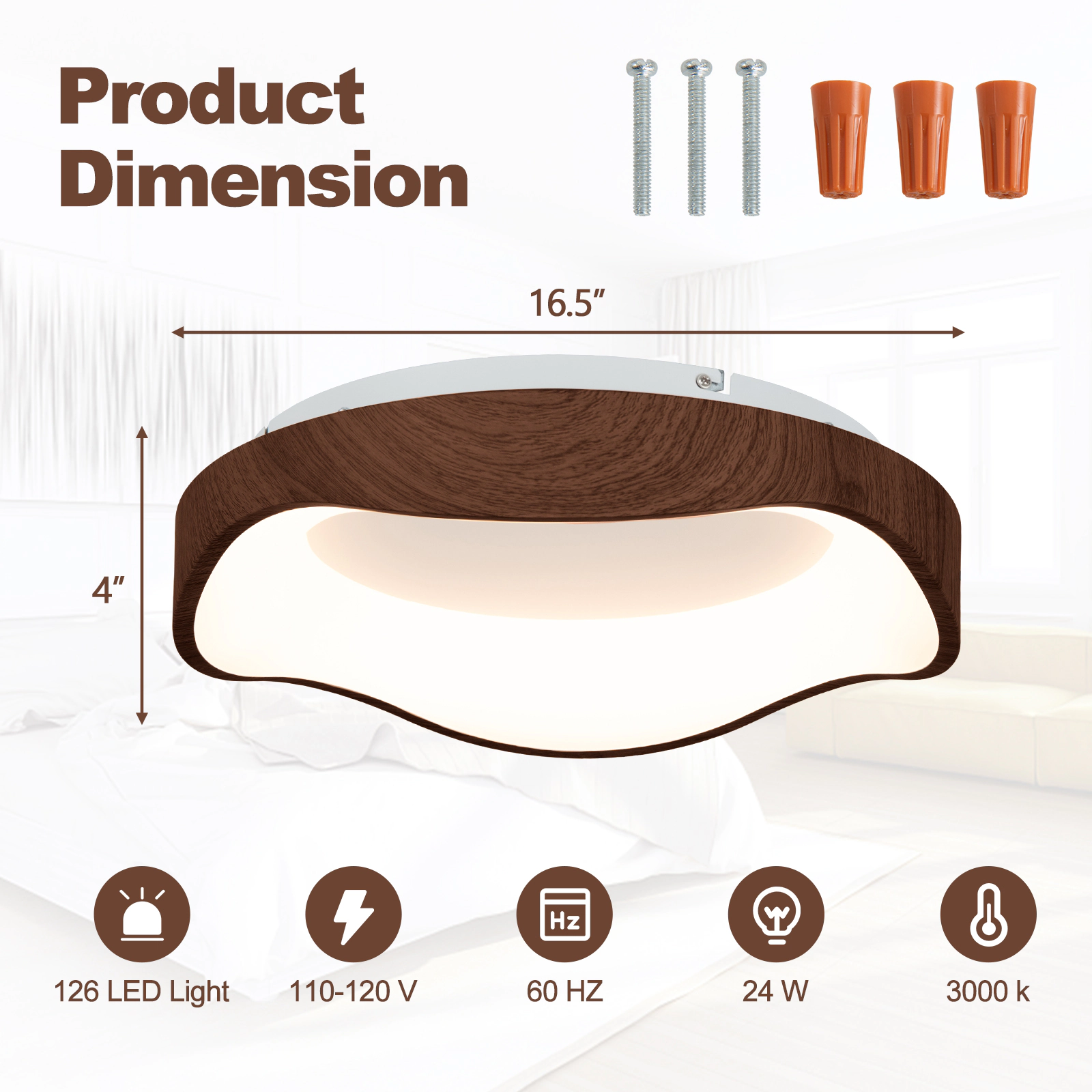 SUGIFT Brown 16.5-Inch Square 24W LED Flush Mount Ceiling Light