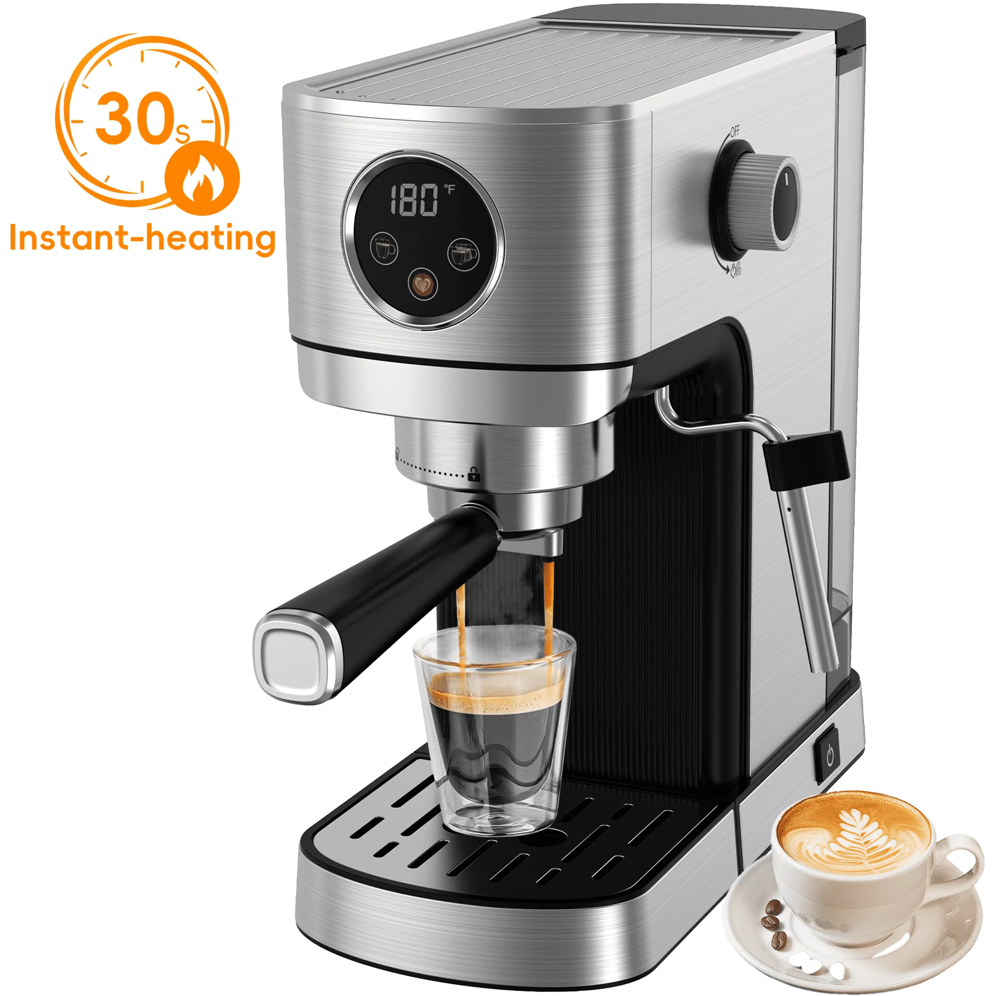 WHALL - 20 Bar Touchscreen Espresso Machine，Espresso Coffee Maker with Milk Frother Steam Wand