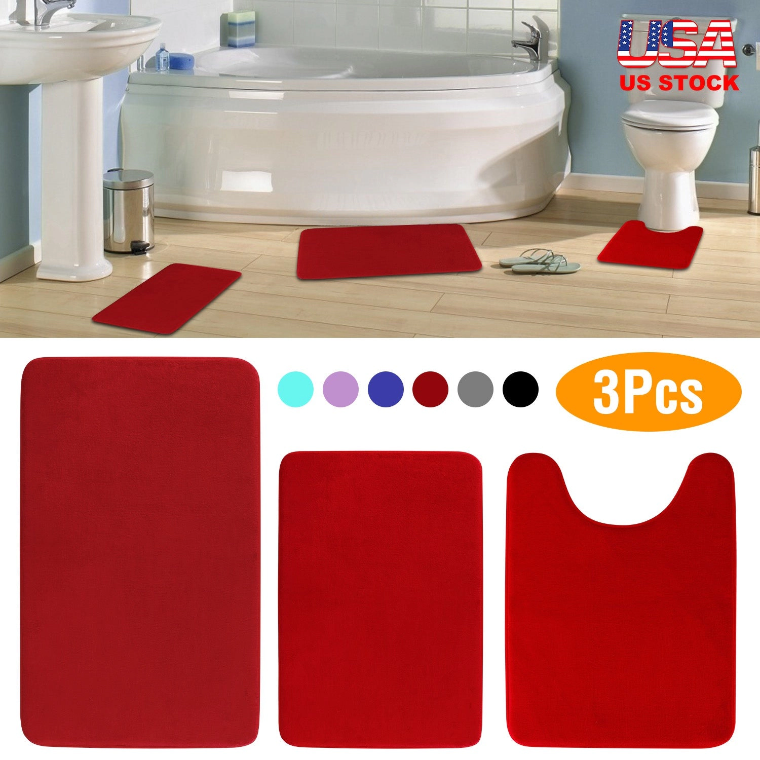 GBruno 3-Piece Plush Velvet Bathroom Rug Set