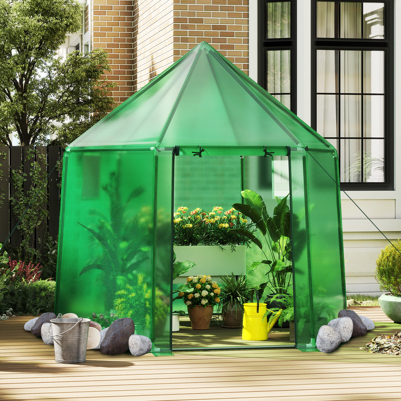 SUGIFT Green 6.5-ft x 5.6-ft Portable Mini Walk-in Greenhouse with PE Cover and 2 Screen Windows