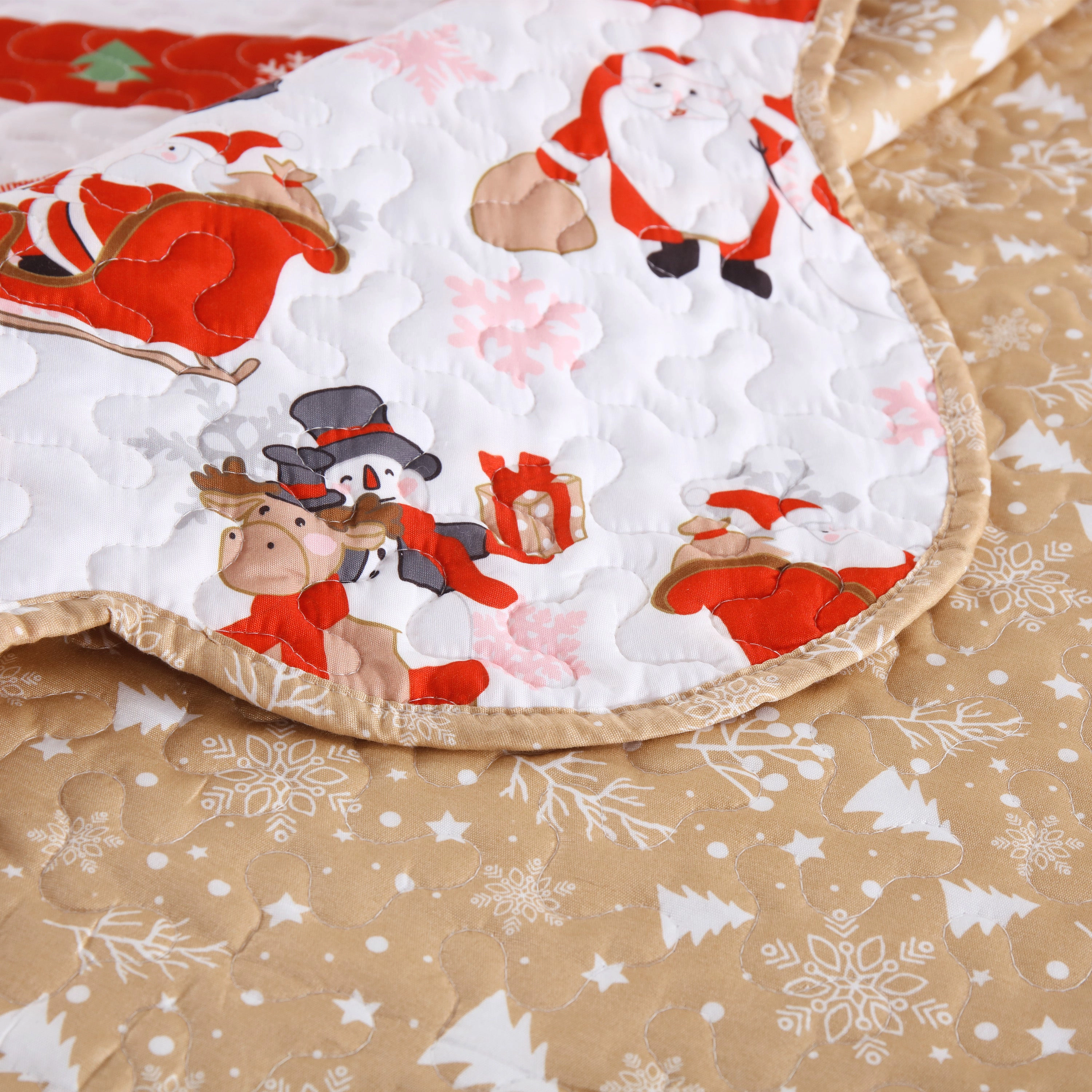 MarCielo 2/3 Piece Christmas Quilt Set Santa Claus Printed Bedspread Set