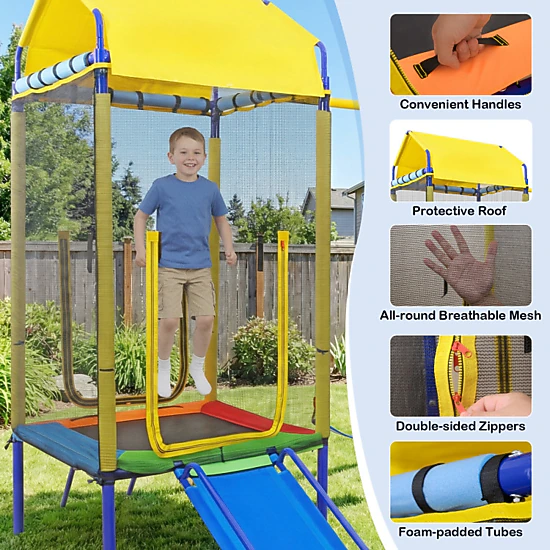 Hivvago 5-In-1 Kids Swing Set For Backyard With Heavy-Duty Metal Swing Stand
