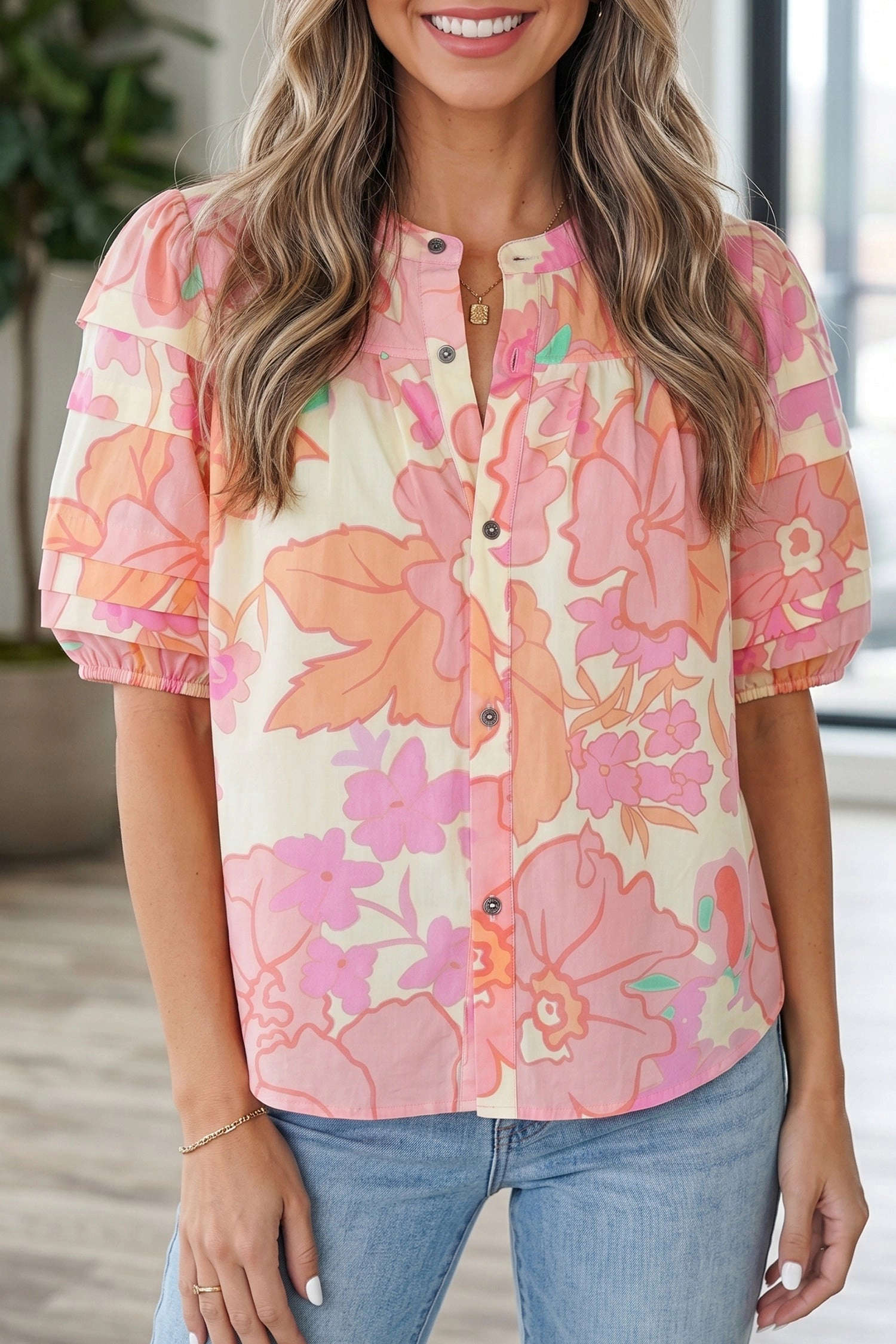 Threaded Pear Brianna Pintuck Short Sleeve Shirt
