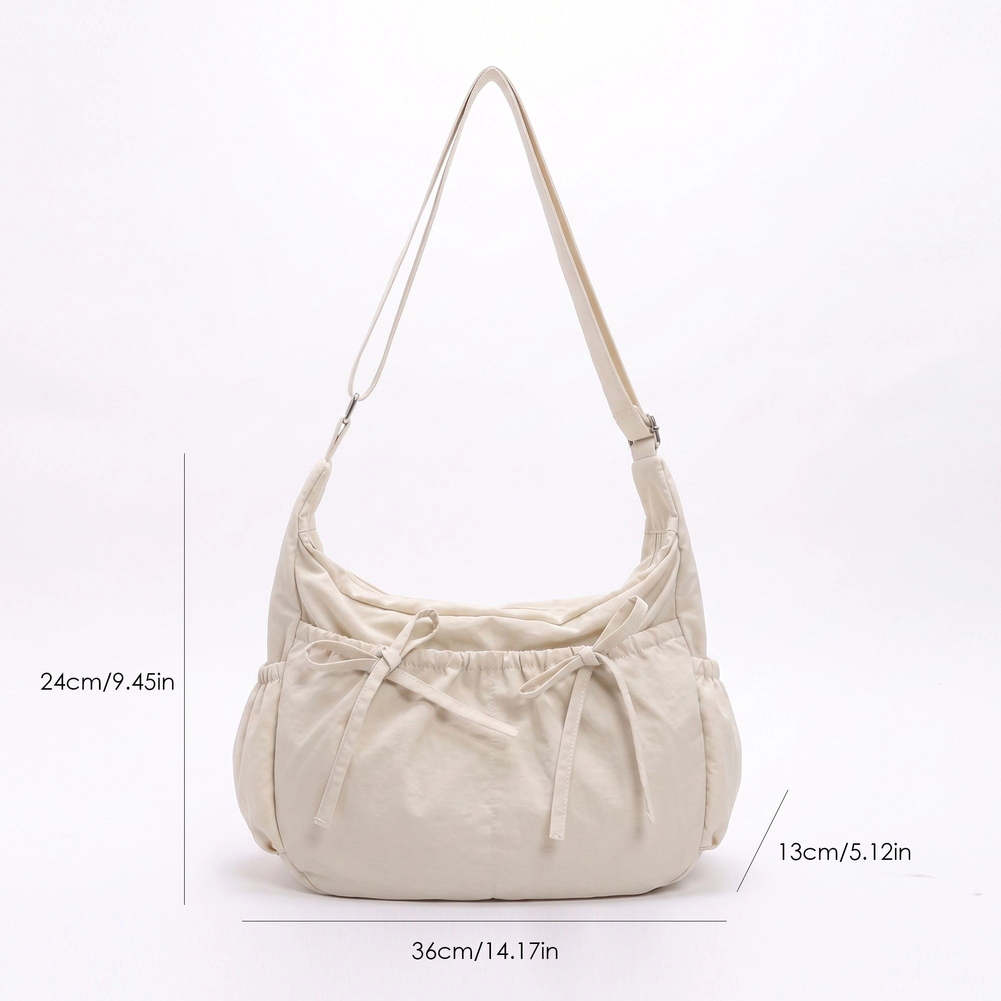 Alilang Women's Lightweight Bow Detail Hobo Shoulder Bag with Adjustable Strap and Multiple Pockets, Beige