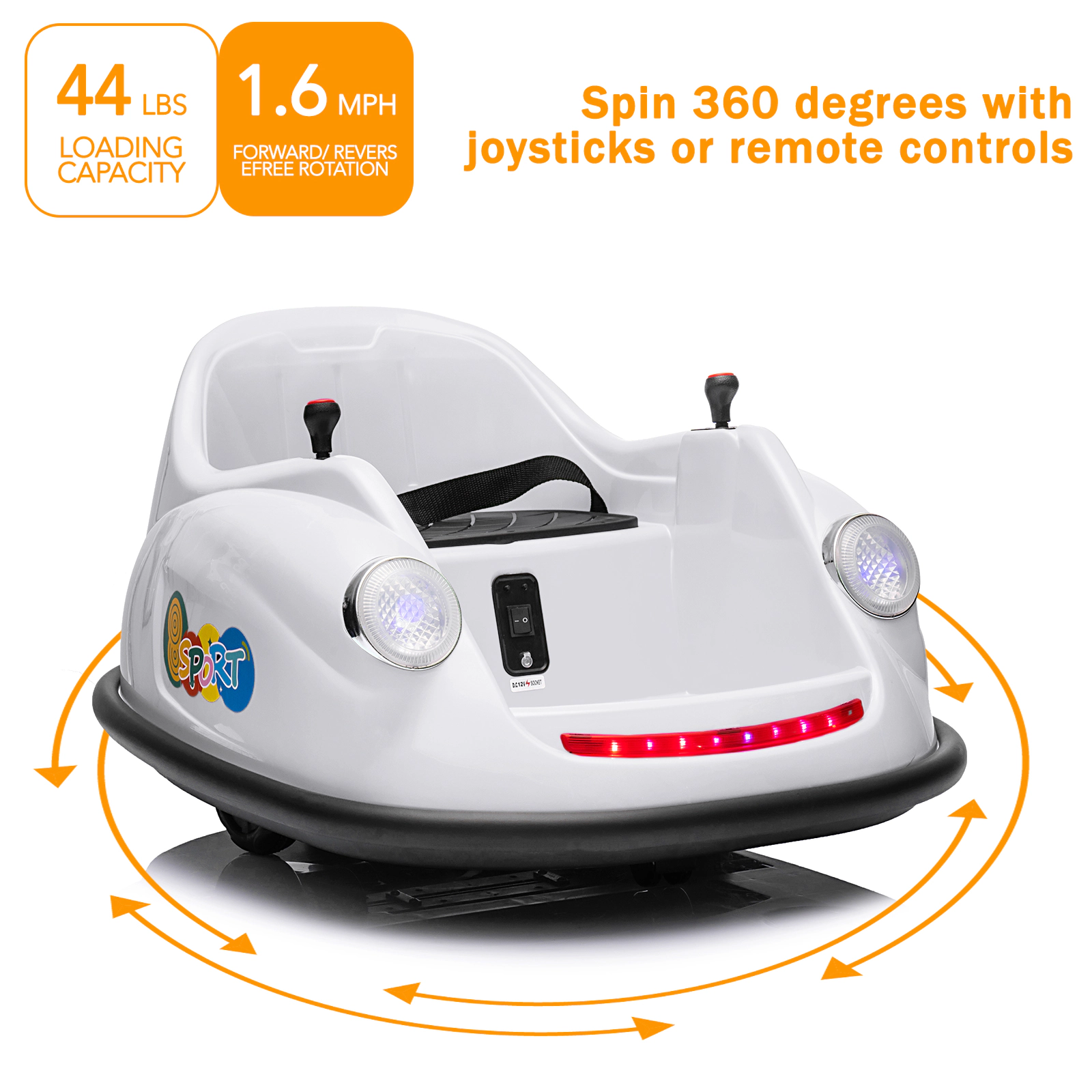 12V Kids Bumper Car w/Remote, 2-Speed Electric Ride On Toy, 360° Spin, Music, LED Lights, Safety Belt