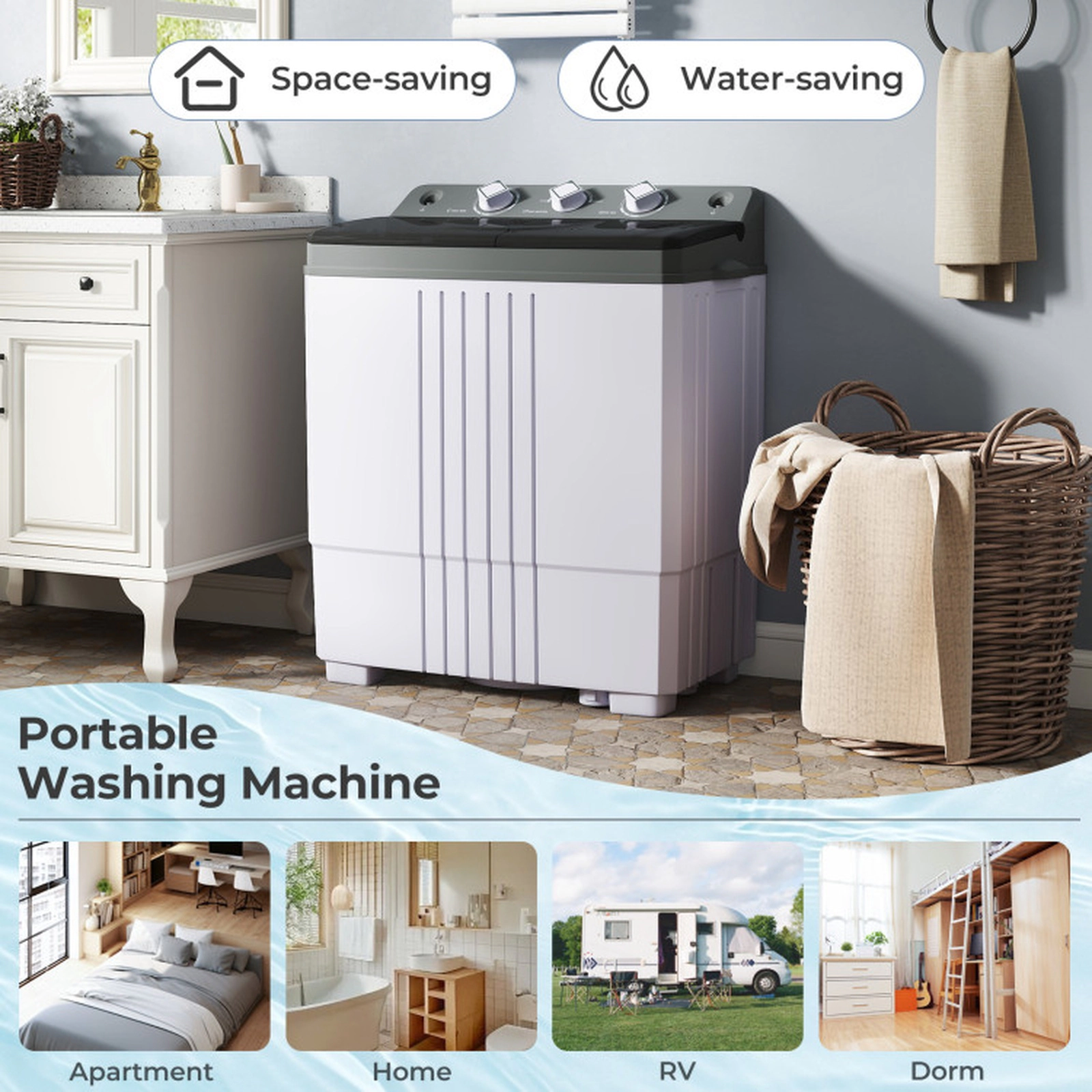 SUGIFT Gray Twin Tub Portable Washing Machine with Drain Pump and 12-lb Washer 25-in W 15.5-in D 29-in H