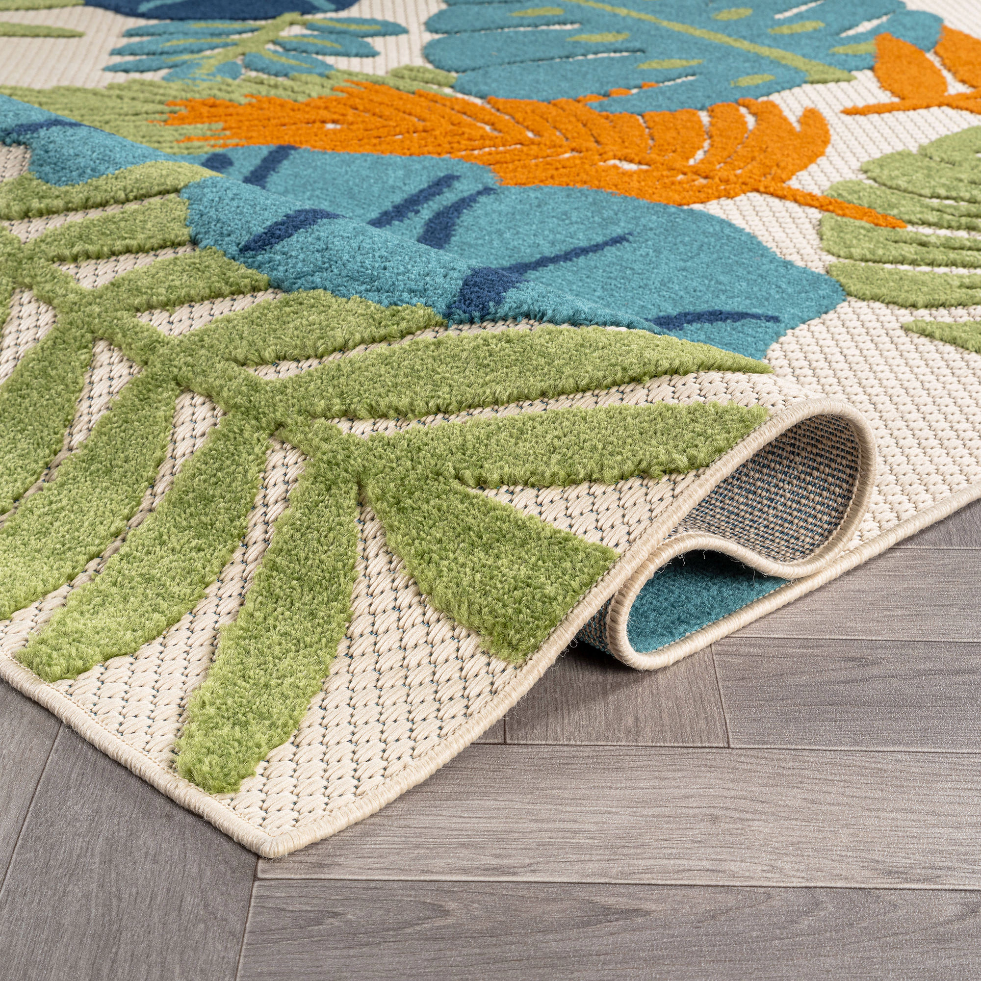 World Rug Gallery Indoor/Outdoor High-Low Textured Area Rug, Tropical Floral, Easy-Clean