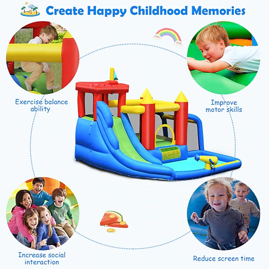 Hivvago Inflatable Bounce House Splash Pool With Water Climb Slide Blower Included