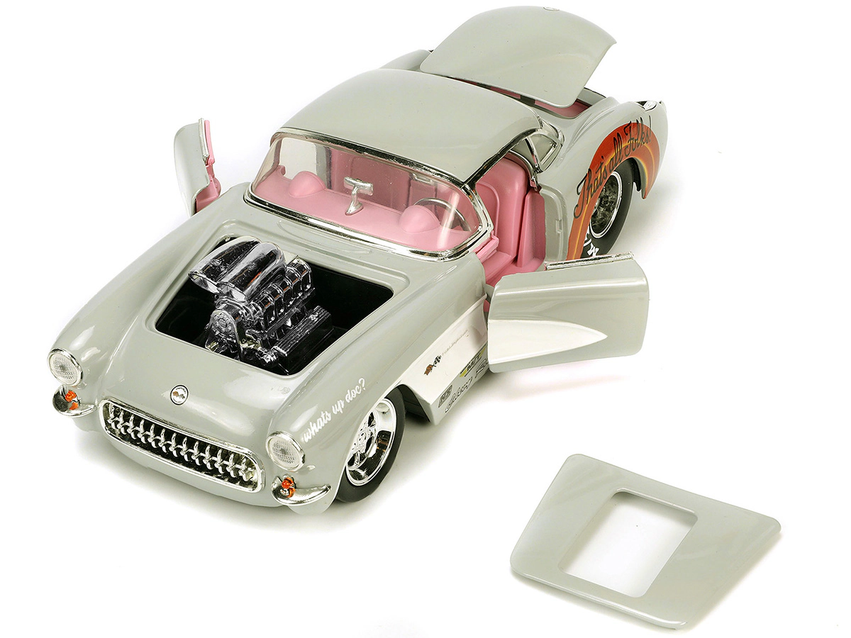 Jada Collectible 1957 Chevrolet Corvette Beige With Pink Interior Bugs Bunny Figure "Looney Tunes" "Hollywood Rides"