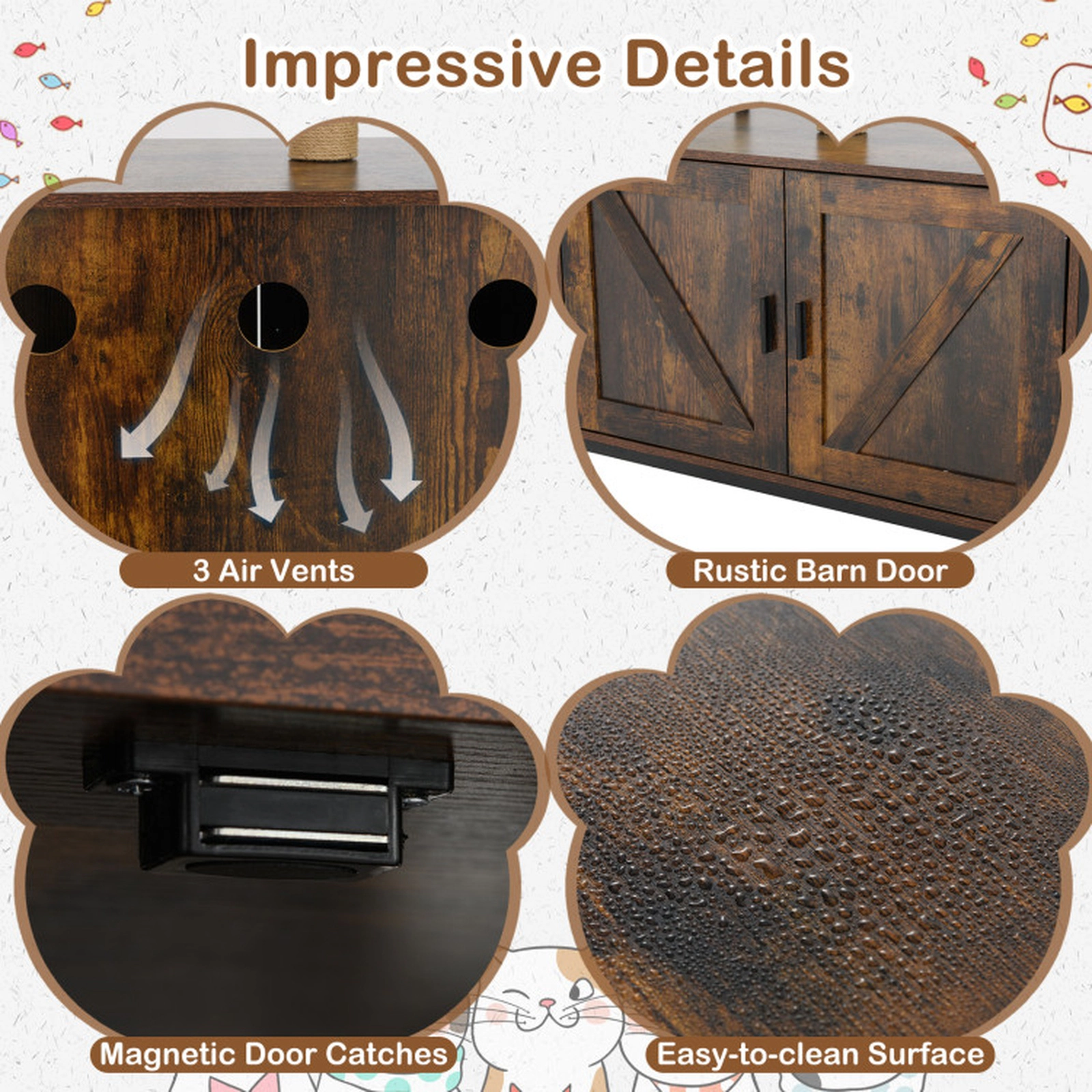 SUGIFT Rustic Brown Cat Tree with Litter Box Enclosure and Industrial Metal Frame
