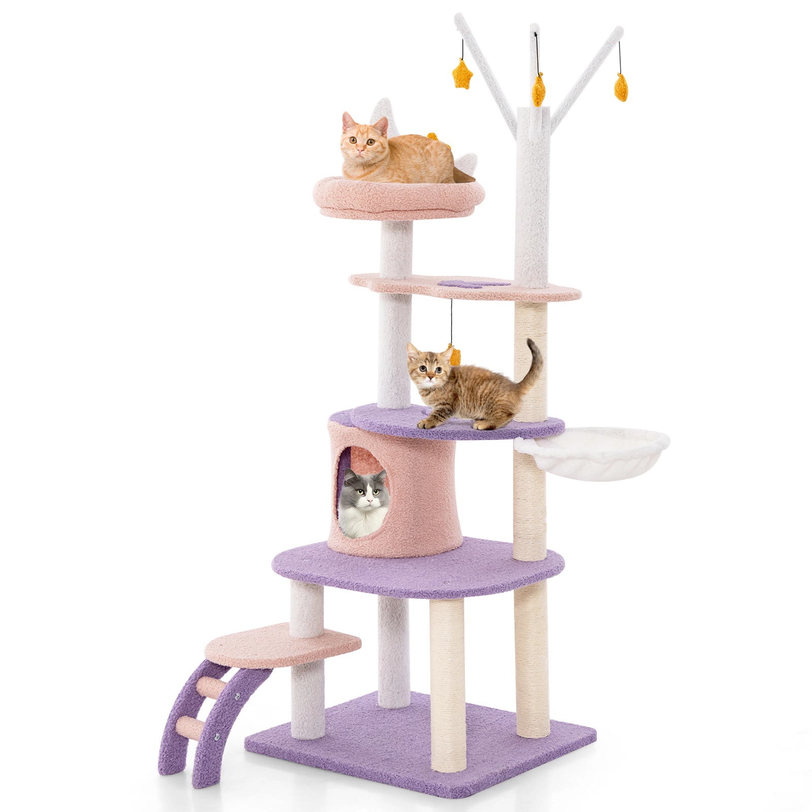 Glintex 62-Inch Star and Moon Cat Tower with Rotatable Hammock and Cloud Platform, Pink