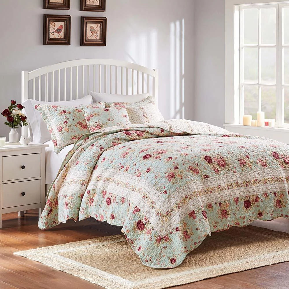 Greenland Home Antique Floral Print Decorative High Quality Quilt Set 4 Piece