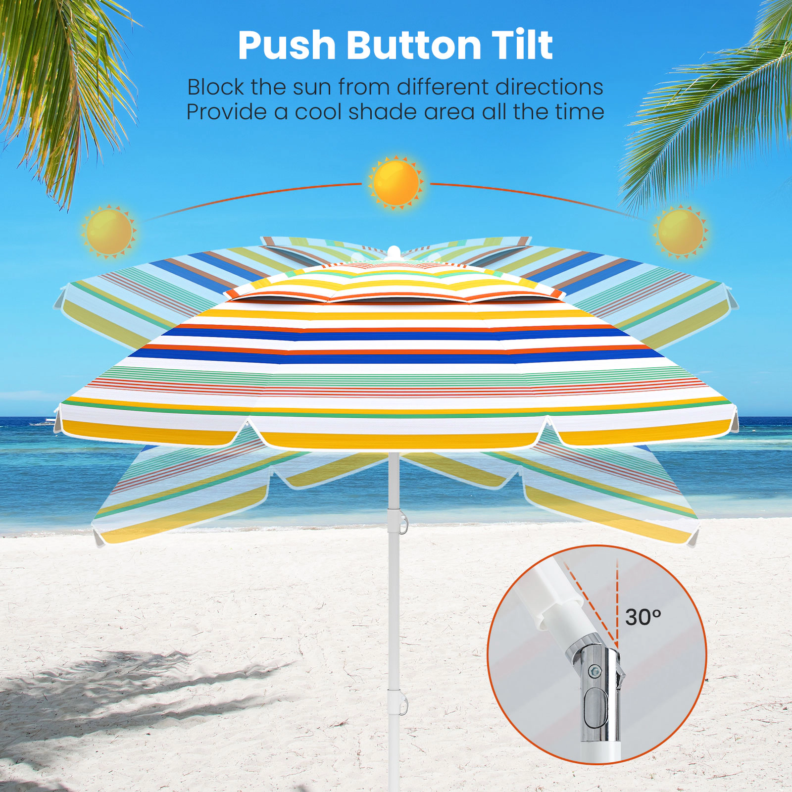 Slickblue 6.5 Foot Outdoor Beach Umbrella Lightweight 3 Section Pole with Tilt Adjustment