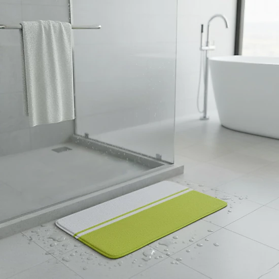 Evideco French Home Goods Lime Green and White Memory Foam Bath Mat 30 x 18 in