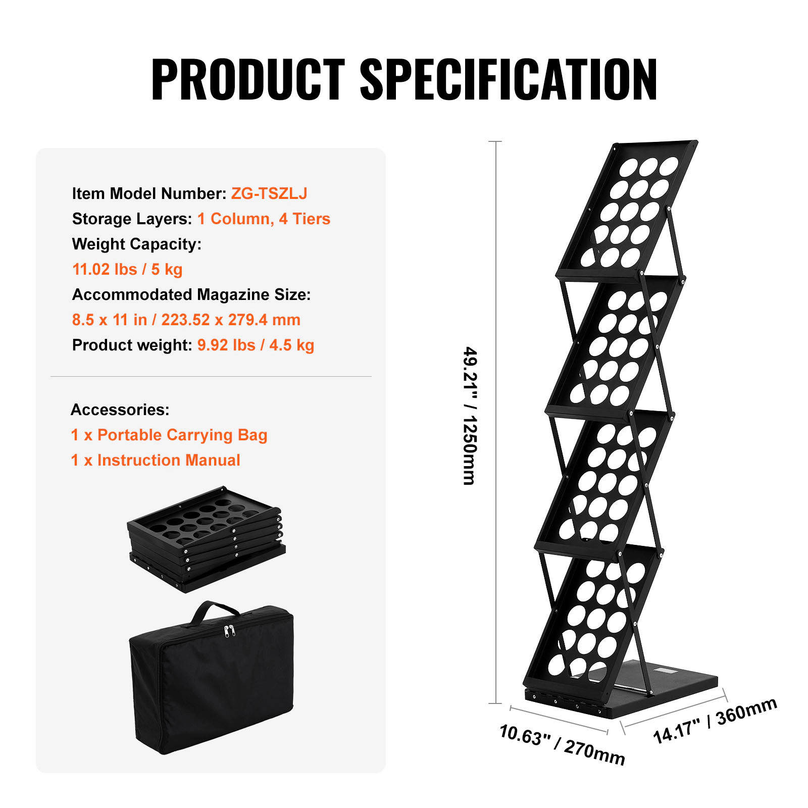 HONGGE Foldable Magazine Display Rack, Brochure Literature Stand