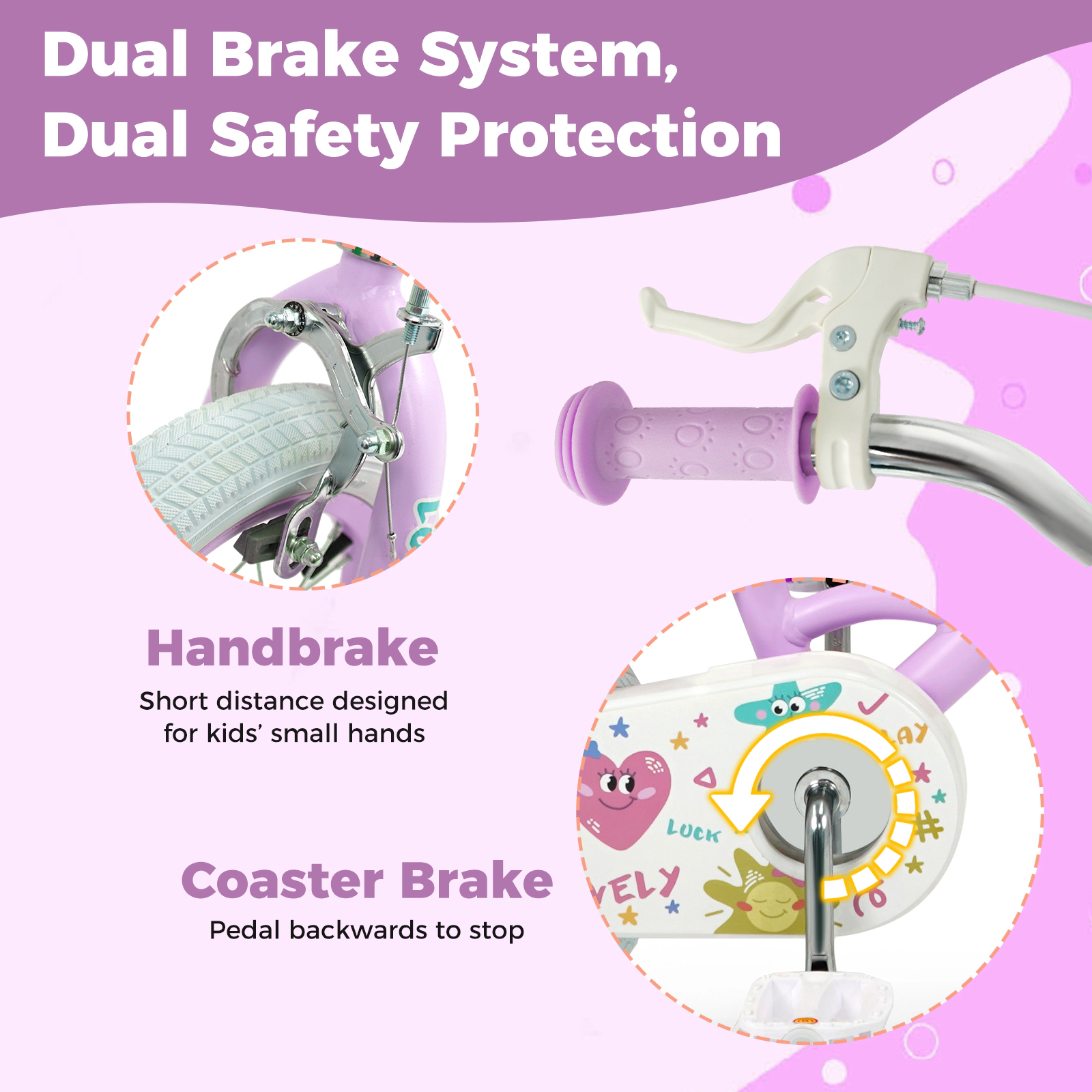 LJG Kids Bike Adjustable Children Purple - Stars & Moon