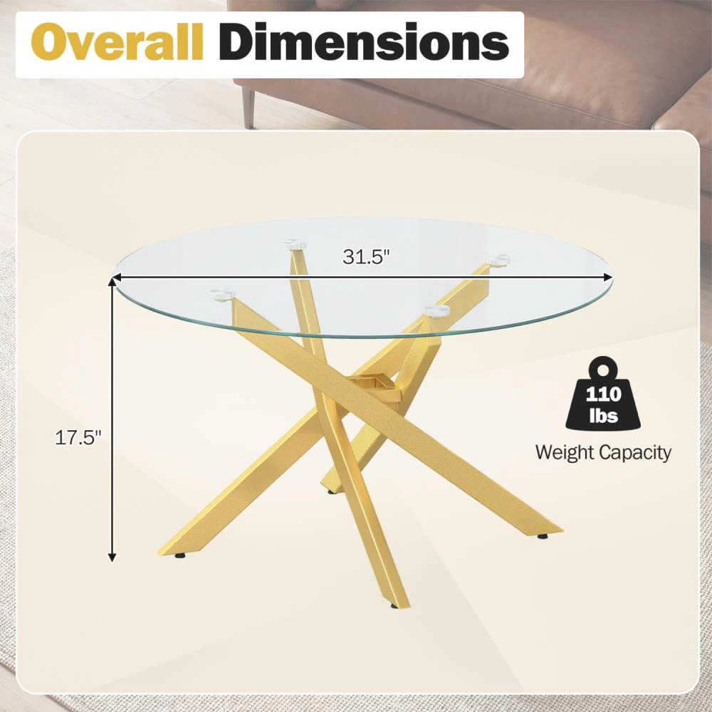 Hivvago Glass Coffee Table Round Clear Center With Tempered Top