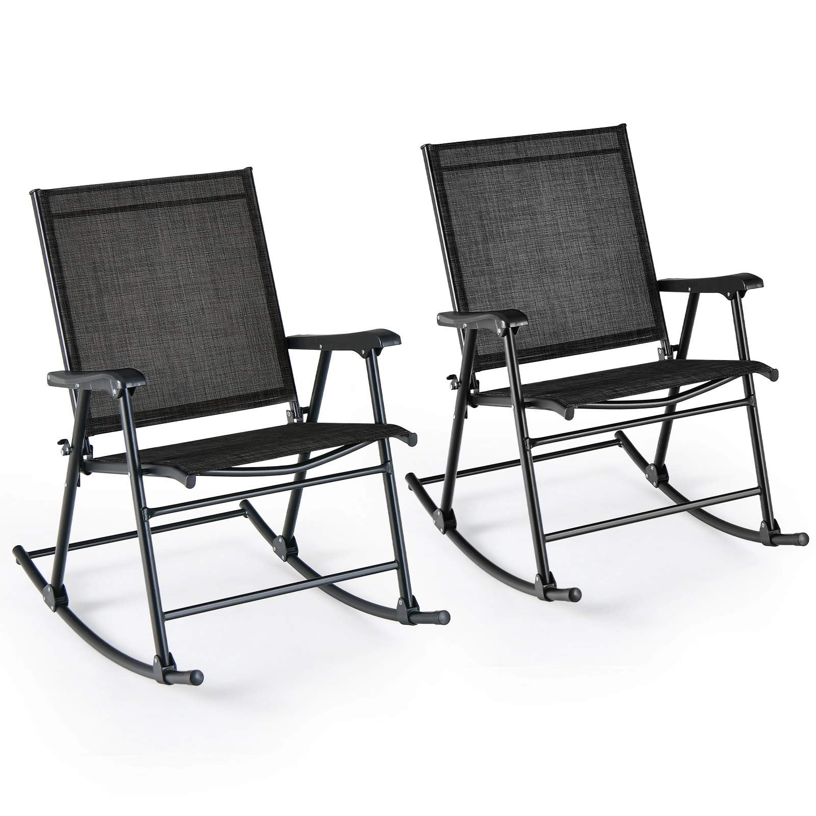 SUGIFT Set of 2 Folding Metal Outdoor Rocking Chairs with Sling Seats