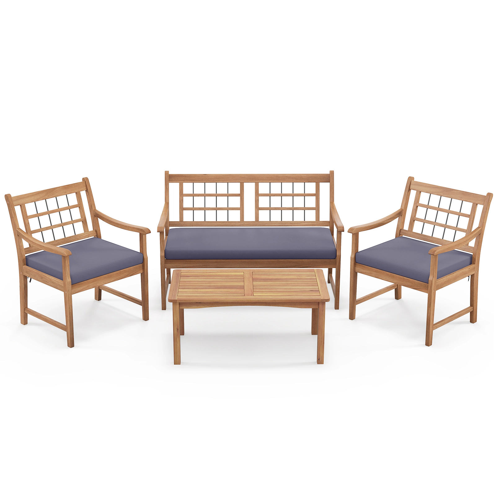 LJG 4 Piece Wood Patio Furniture with Armchairs Loveseat and Coffee Table