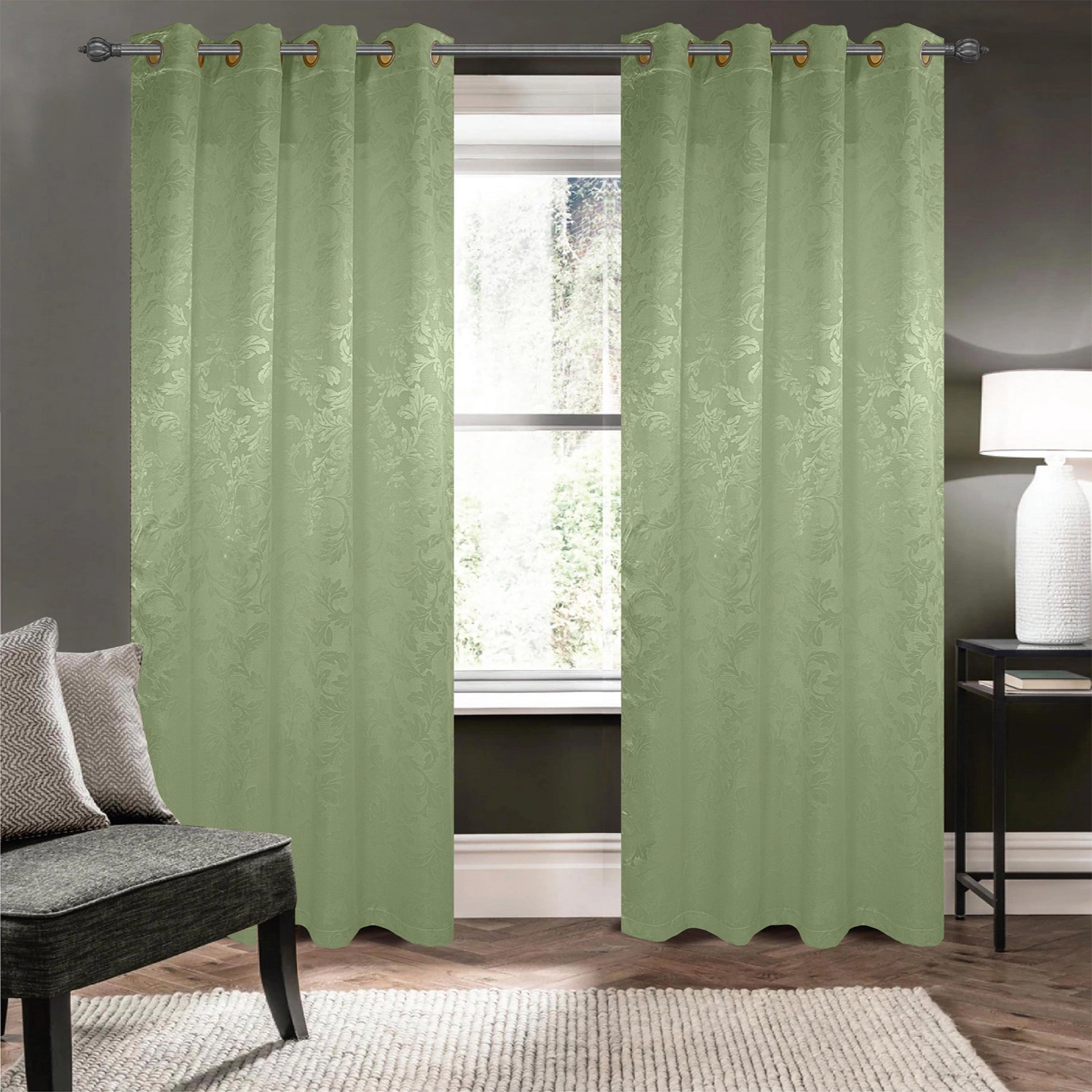 Olivia Gray 100% Polyester 200 GSM Dyson Embossed Blackout Grommet Curtain Panel 54" x 84