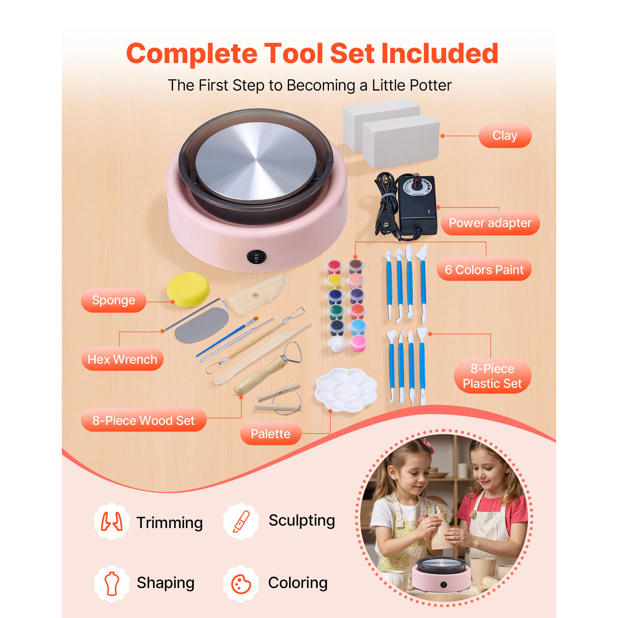 HONGGE Mini Pottery Wheel 6 inch Turntable Forward and Reverse Rotation Adjustable Speed Electric Clay Wheel for Kids