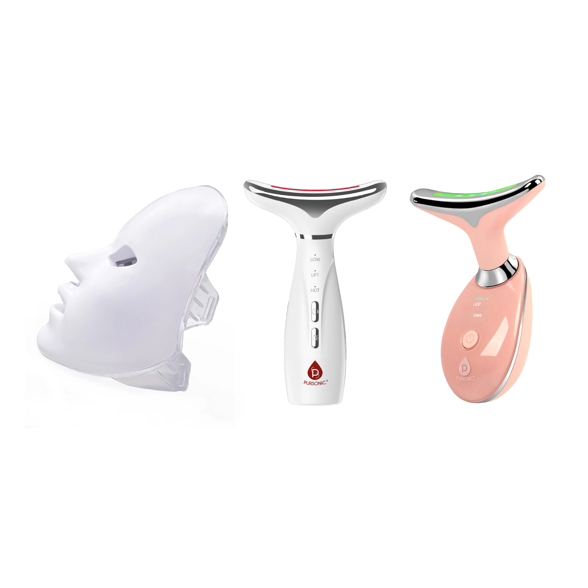 Pursonic Women’s Anti-Aging Beauty Therapy Set: 2 7-in-1 Therapy Devices & LED Face Mask