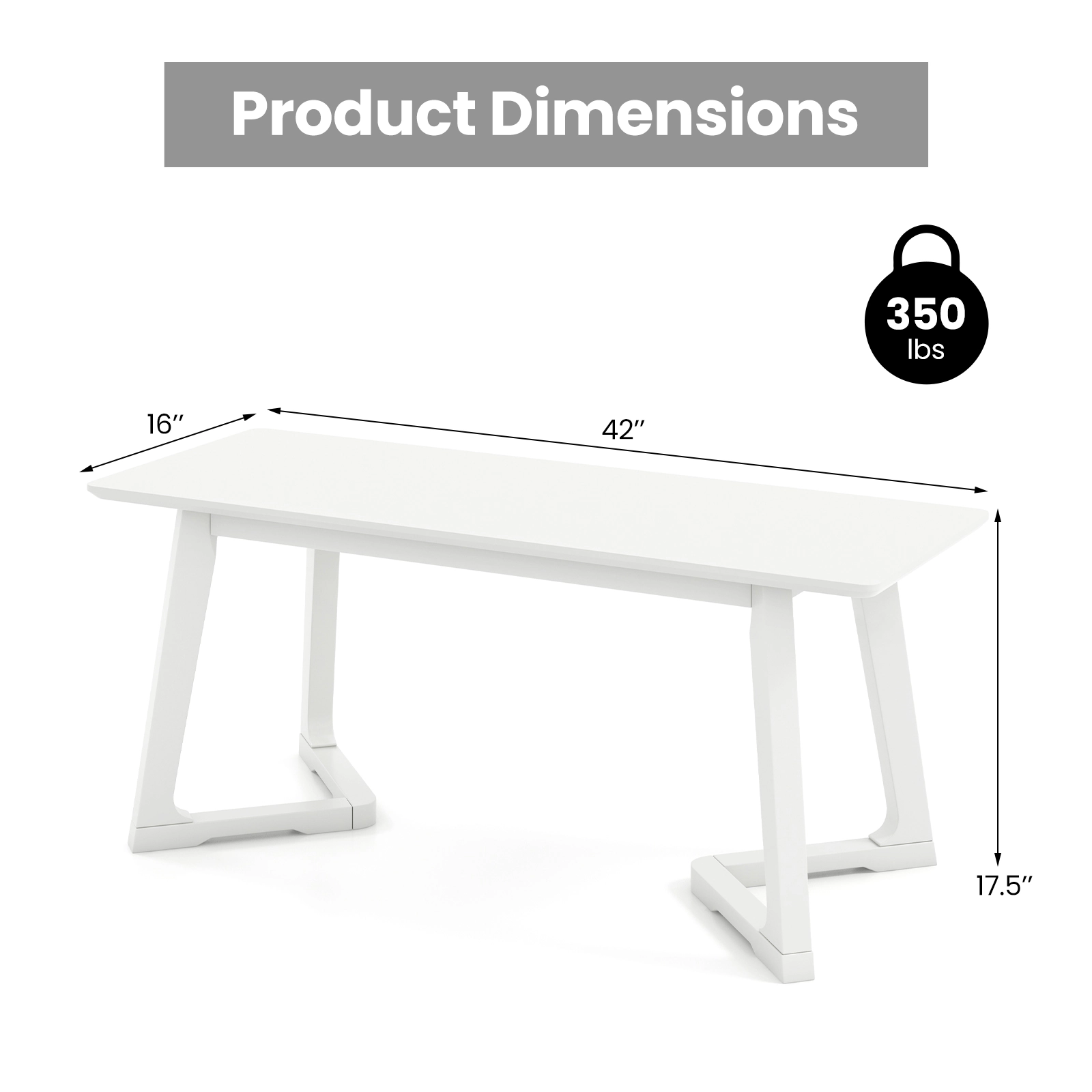 SUGIFT 42-in Modern Entryway and Dining Bench with Rubber Wood Legs 342-lb Capacity 42 x 16 x 17.5-in White