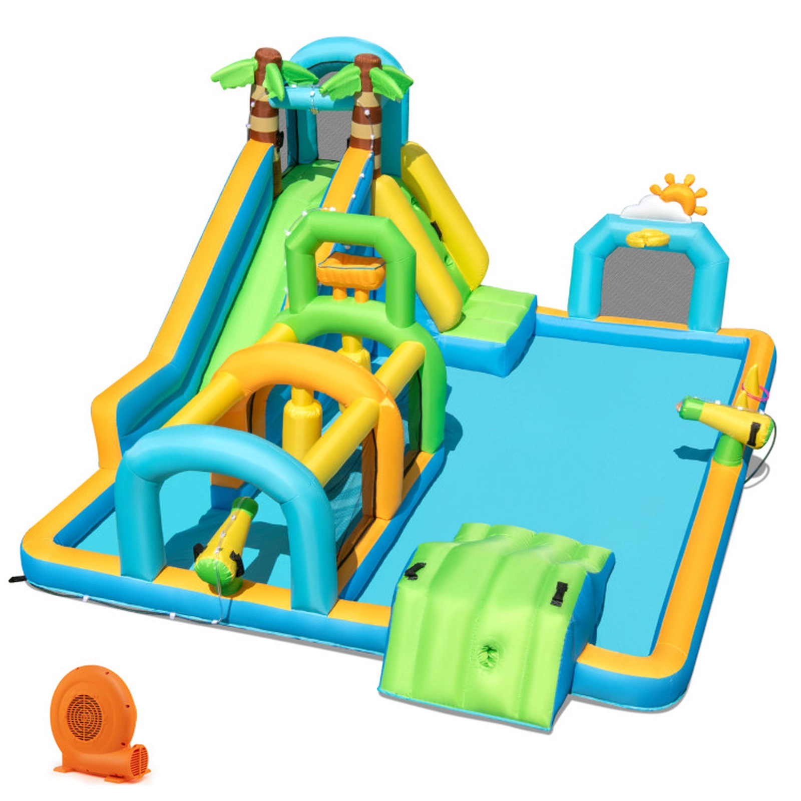 SUGIFT Giant Tropical Inflatable Water Park Dual Slide with 330-lb Capacity Ages 3-12 Multi-Colored