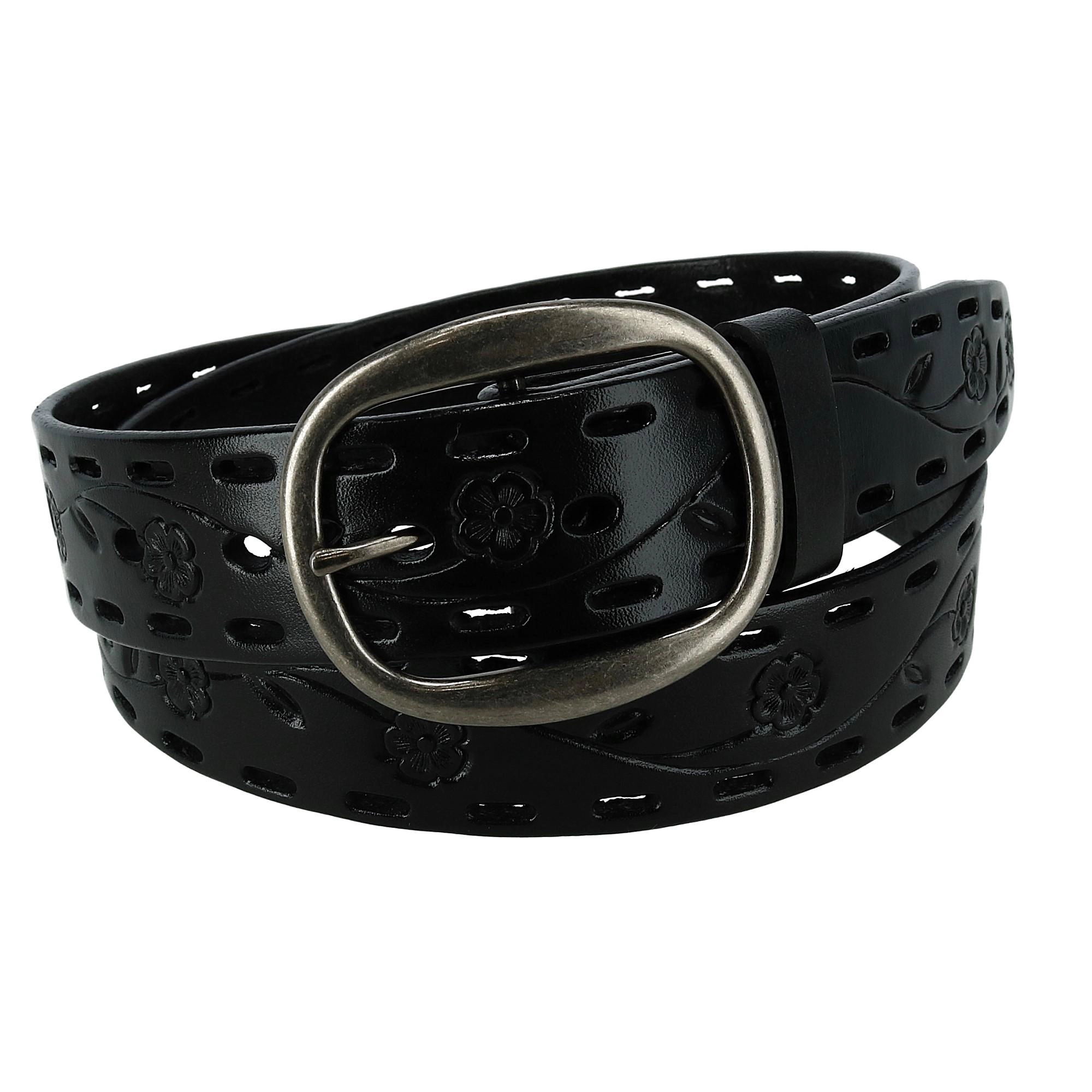 CTM Women's Center Bar Buckle Belt with Flowers