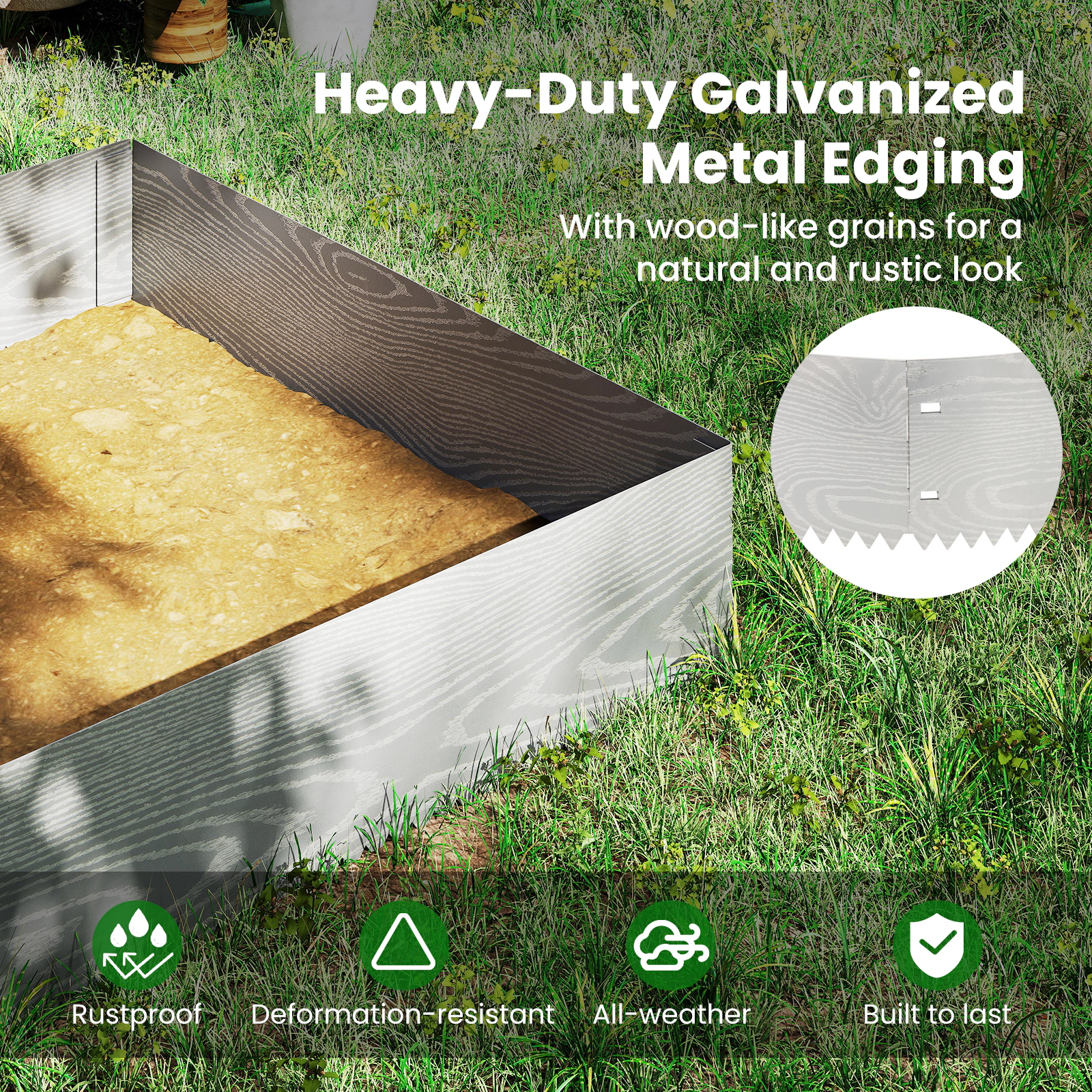 LJG 6-Pack 20 FT Galvanized Metal Landscape Edging for Lawn（Patented）