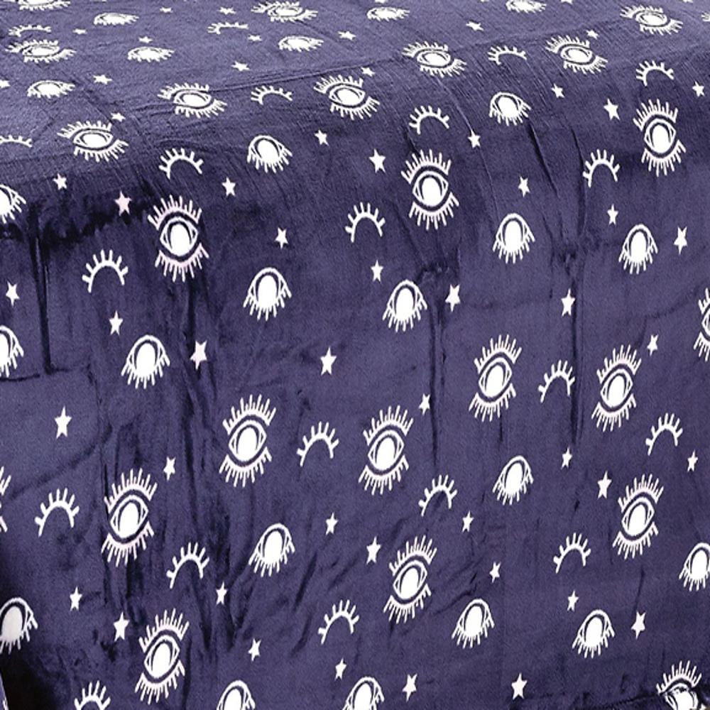 Plazatex Evil Eye Design Micro Plush All Season Blanket Queen Navy