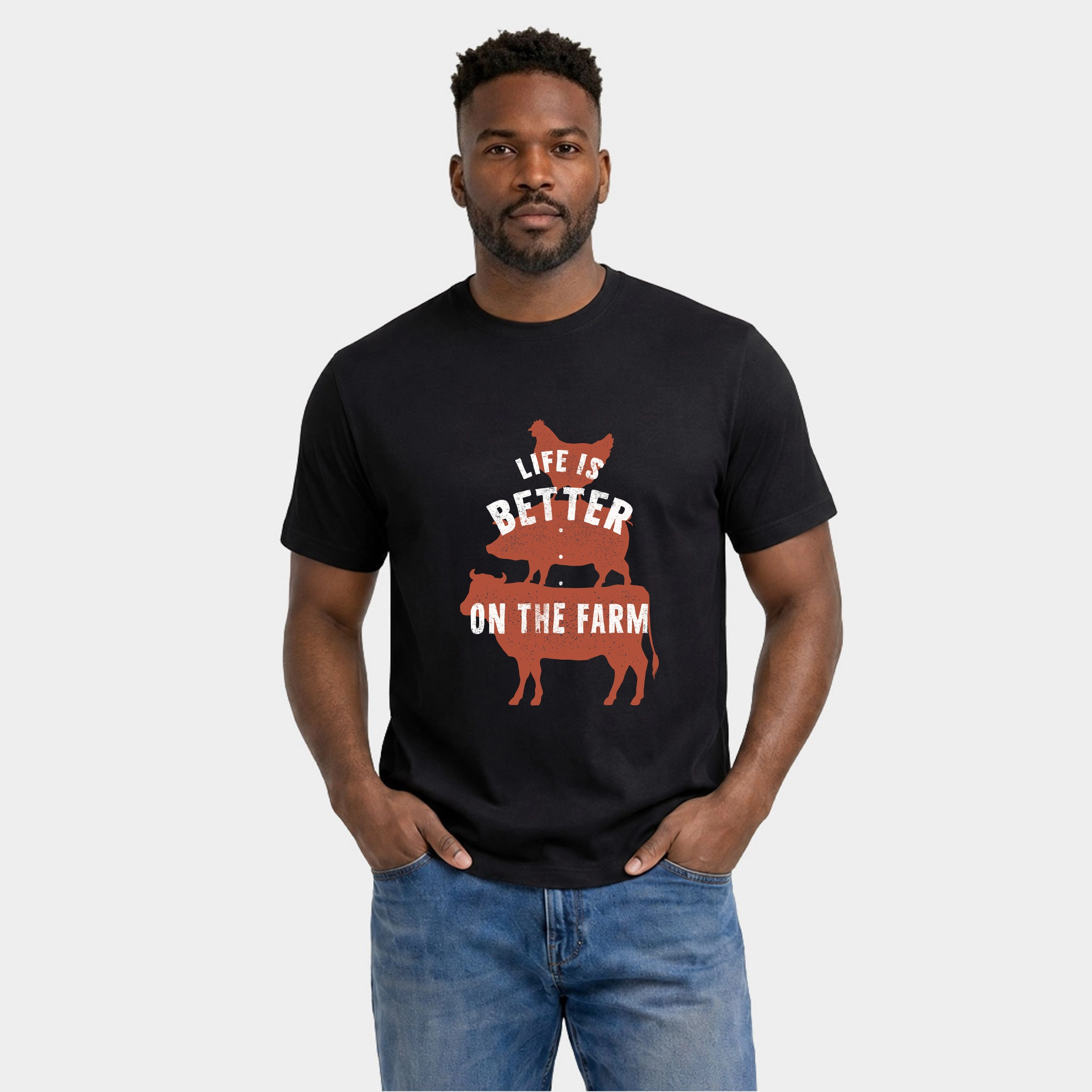 Simply Sage Market - Men's Garment Dyed Graphic T-Shirt Life Is Better On The Farm Colorful