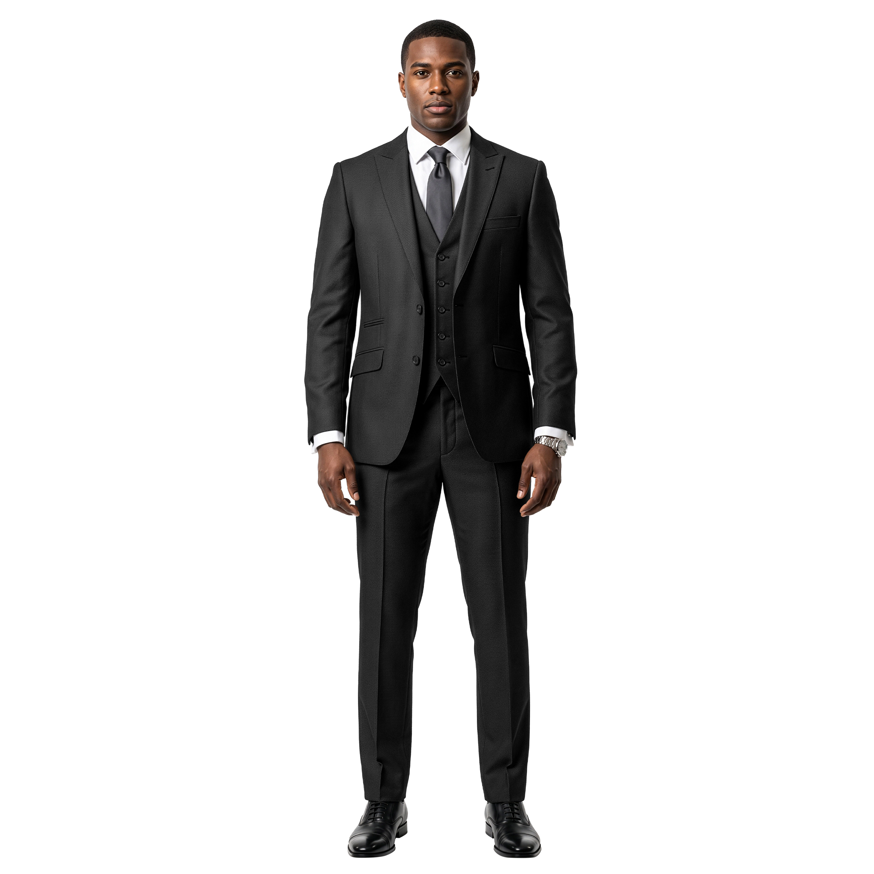 Tazzio Mens Slim Fit Diagonal Weave 3 Piece Suit Set