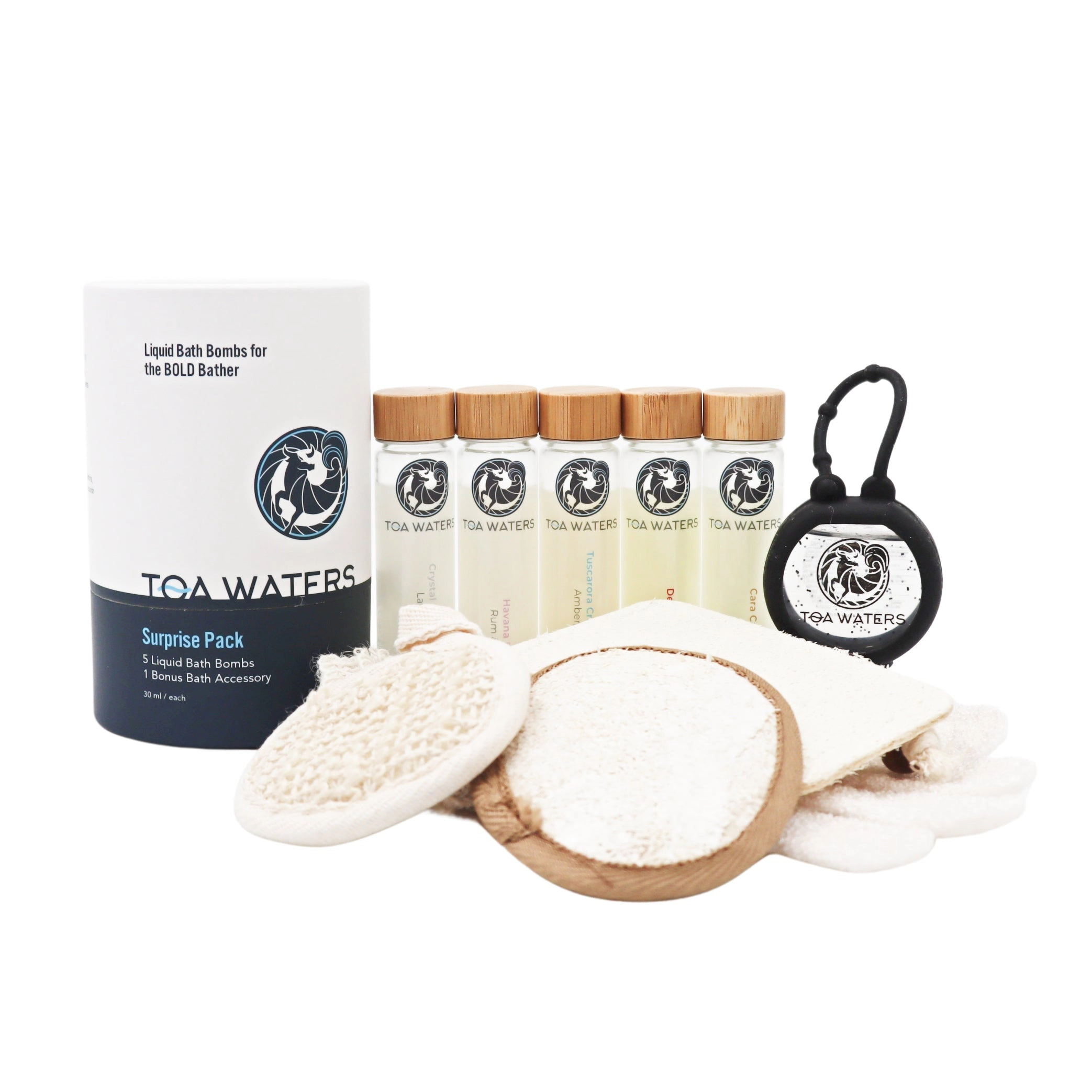 TOA Waters Unisex Gift Set - Liquid Bath Bombs and Bath Accessory Surprise Gift Set
