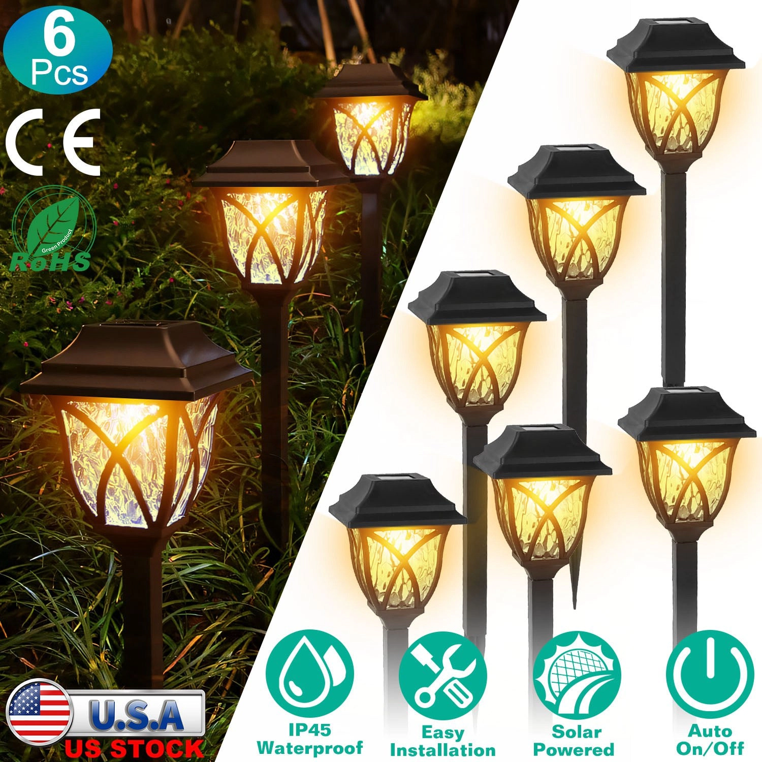 GBruno Solar Powered 6-Pc Stake Light Set
