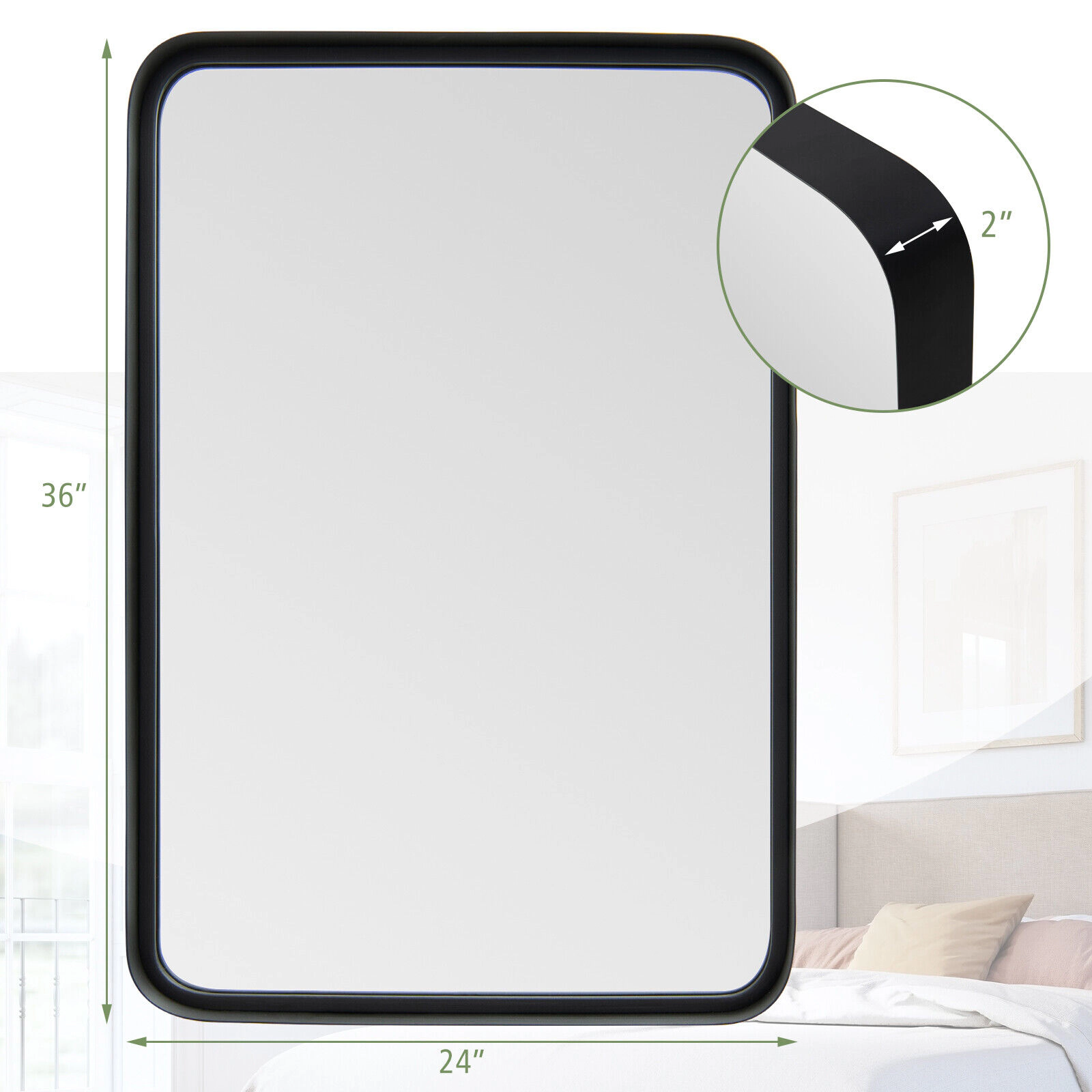 SUGIFT Large Rectangular Wall Mount Black Bathroom Vanity Mirror