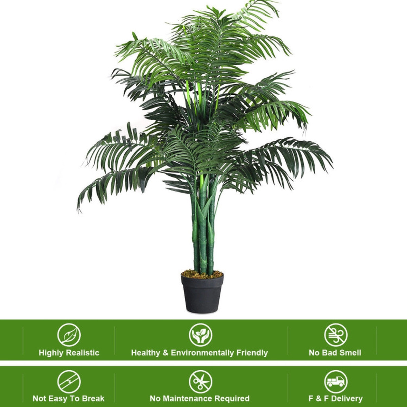 SUGIFT 3.5-Ft Artificial Areca Palm Palm Tree 43-in Tall with 5 Trunks 28 Leaves 6-in Pot Plastic Branches Polyester